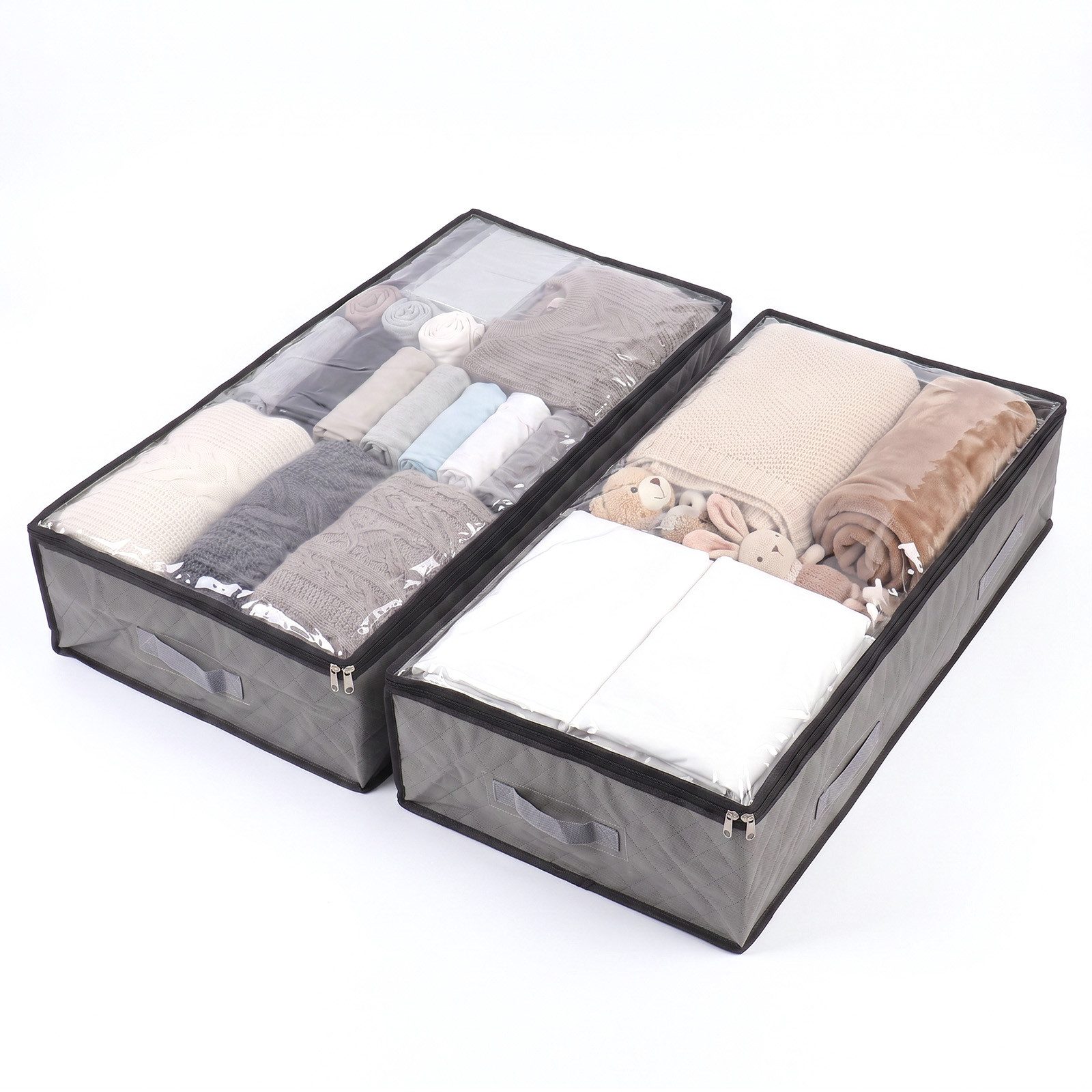 Sekey Unterbettkommode Unterbett Aufbewahrung Aufbewahrungstasche 110L mit Deckel, faltbar (2 St), Für Kleidung, Bettwäsche Decken transparent mit Doppelreißverschluss