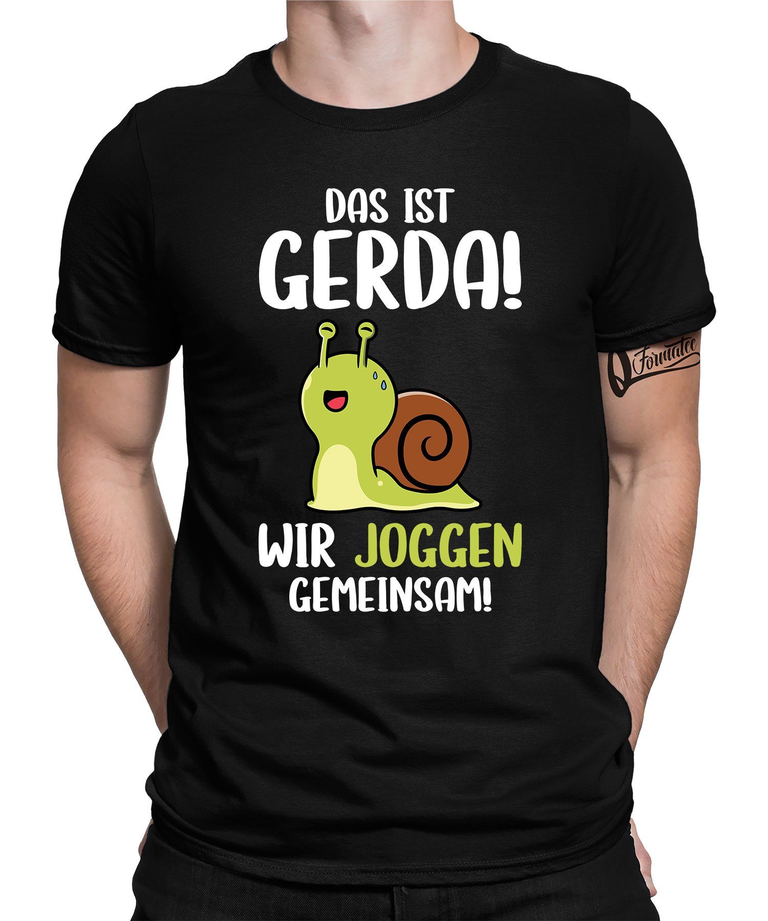 Schnecke Quattro Spruch T-Shirt Joggen Schwarz Statement Gerda - Kurzarmshirt Lustiger Formatee (1-tlg) Herren
