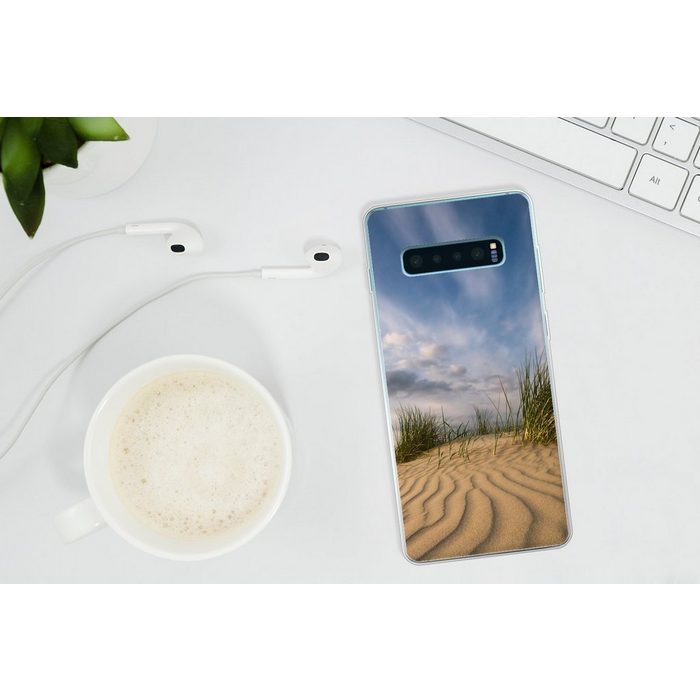 MuchoWow Handyhülle Grüne Pflanzen wachsen auf einer Düne Phone Case Handyhülle Samsung Galaxy S10+ Silikon Schutzhülle FN11396