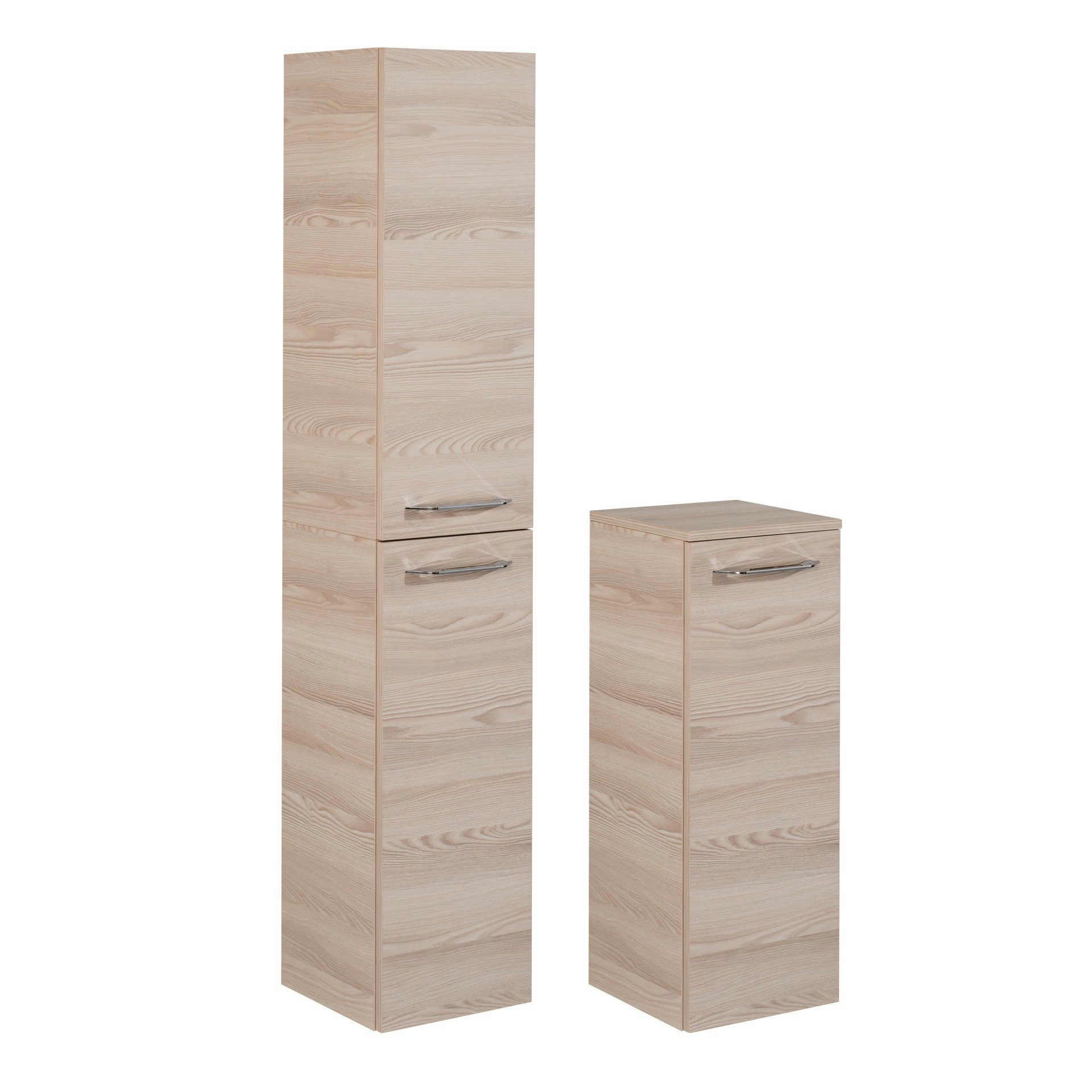 FACKELMANN Badmöbel-Set Badmöbelset B.CLEVER Hochschrank, Midischrank, 31 cm breit, Braun hell