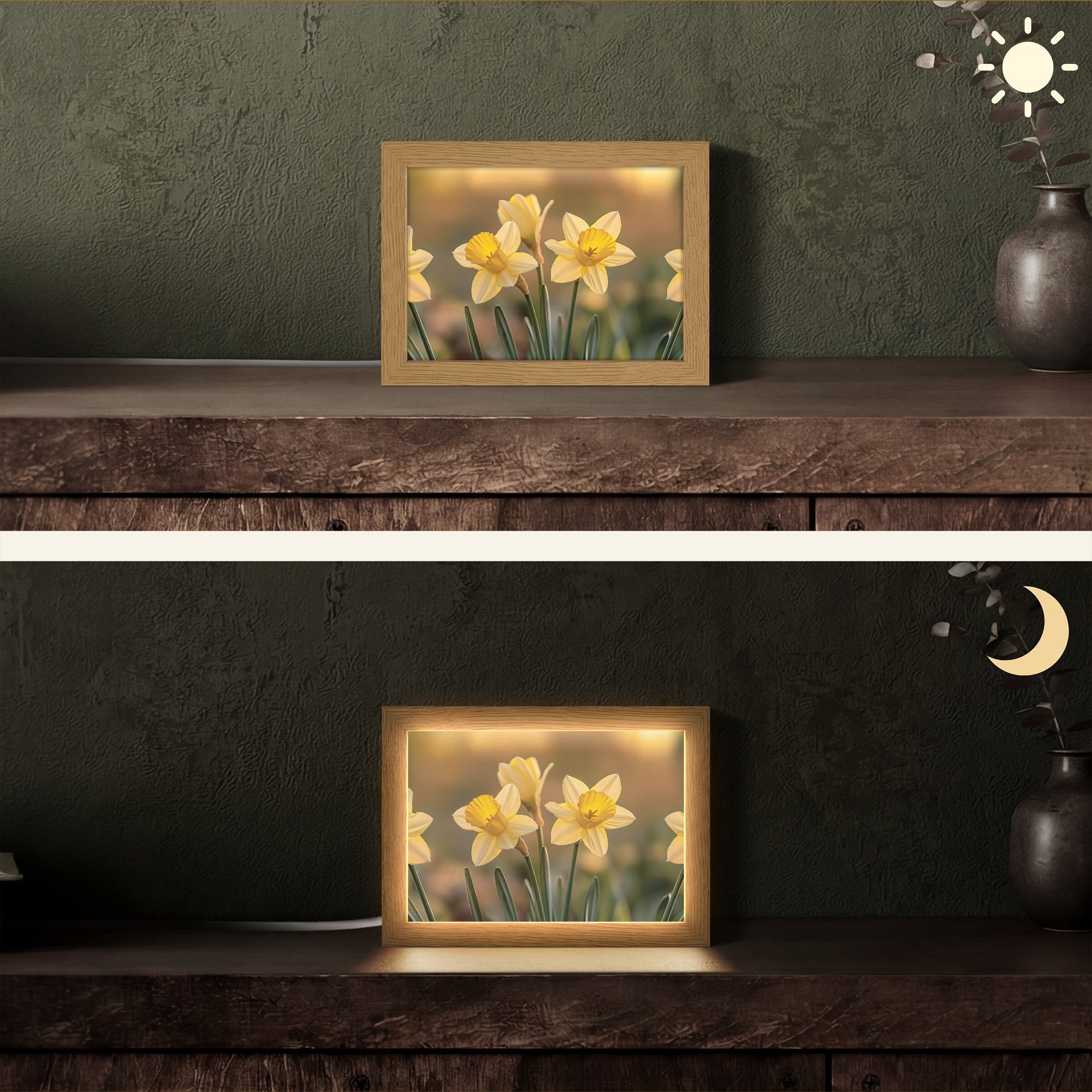 OnlyWow Tischleuchte Lightbox Blumen - Gelb - Unscharf, Dimmbar, Farbwechsel, LED, Warmweiß, Kaltweiß, Neutralweiß Einstellbar, Tischlampe, Schreibtischlampe, Desk, Dimmbar, mit Kabel, LED