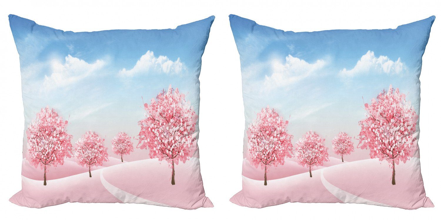 Kissenbezüge Modern Accent Doppelseitiger Digitaldruck, Abakuhaus (2 Stück), Frühling Blooming Sakura Baum-Szene