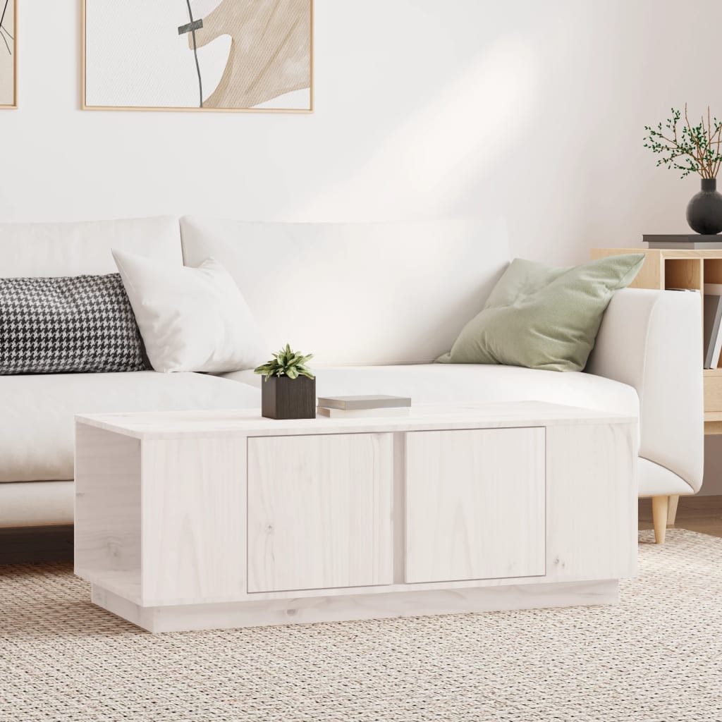 Couchtisch Stilvoller aus massivem Kiefernholz Weiß 110 x 50 x 40 cm