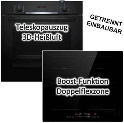 BOSCH Backofen-Set Backofen Teleskopauszug mit PKM Induktionskochfeld schwarz autark 60cm, mit 1-fach Teilauszug