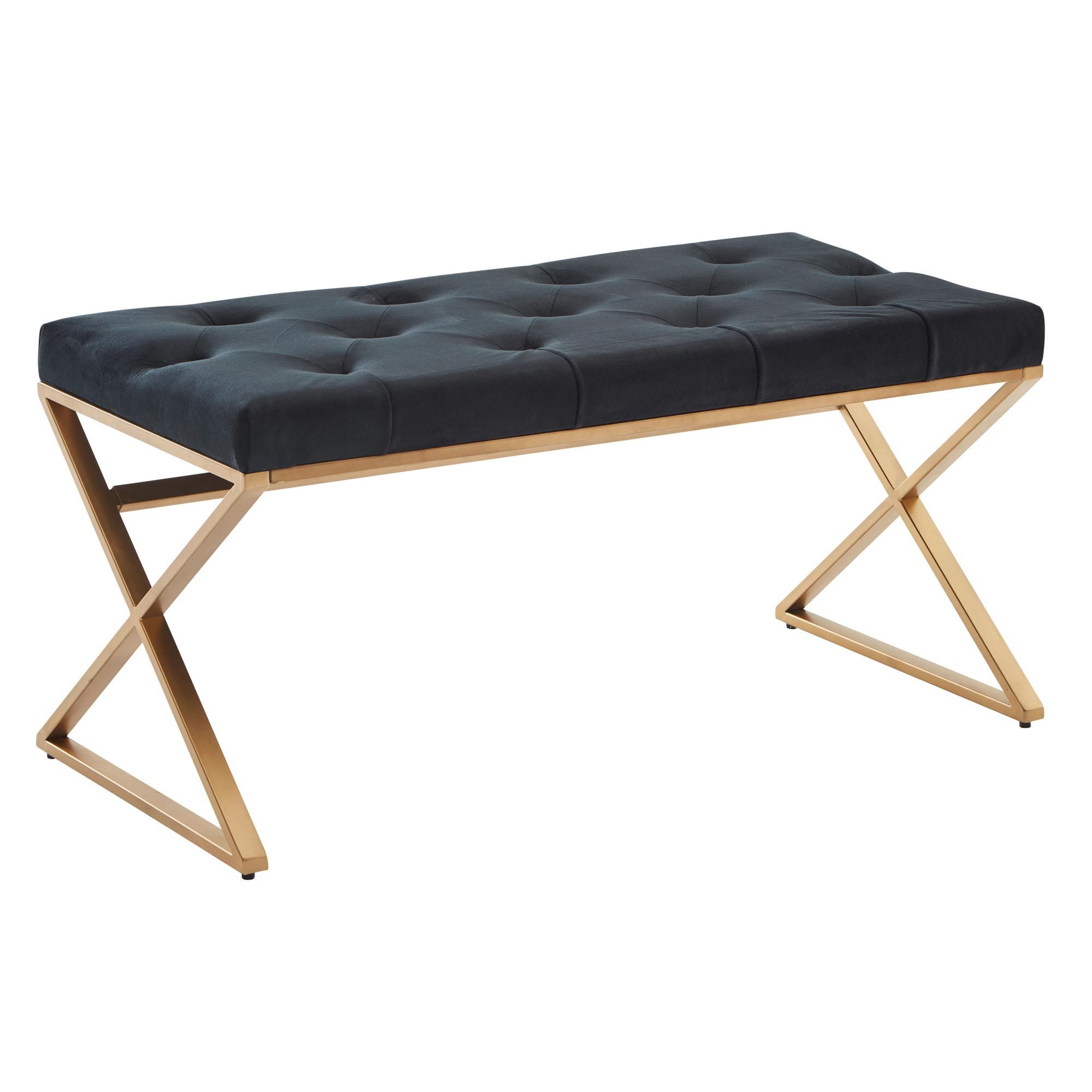 Wohnling Polsterbank WL6.617 (Samt Schwarz / Gold 90x46x44 cm, Flur Polsterbank), Bettbank Schlafzimmer, Garderobenbank Chesterfield