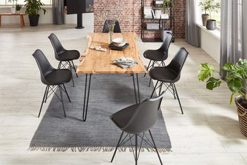 SAM® Essgruppe Piura, Akazienholz, naturfarben, Baumkante, Metallgestell und 6 Stühlen