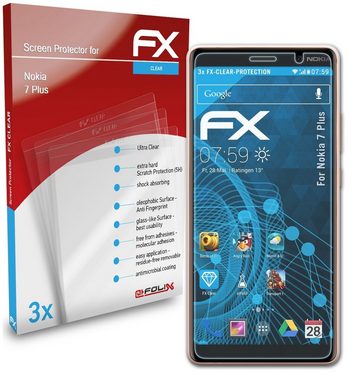 atFoliX Schutzfolie Displayschutz für Nokia 7 Plus, (3 Folien), Ultraklar und hartbeschichtet