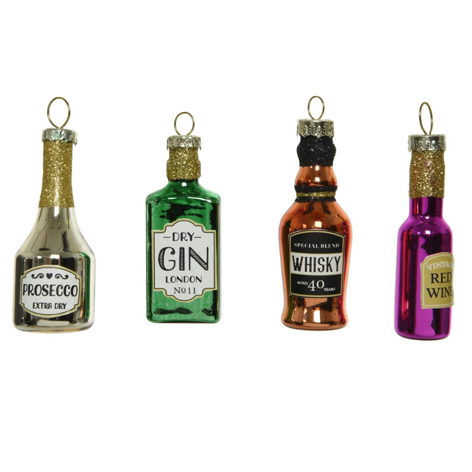 Christbaumschmuck Weihnachtsbaumschmuck ALKOHOLMIX Prosecco Gin Whisky Rotwein 4er Set