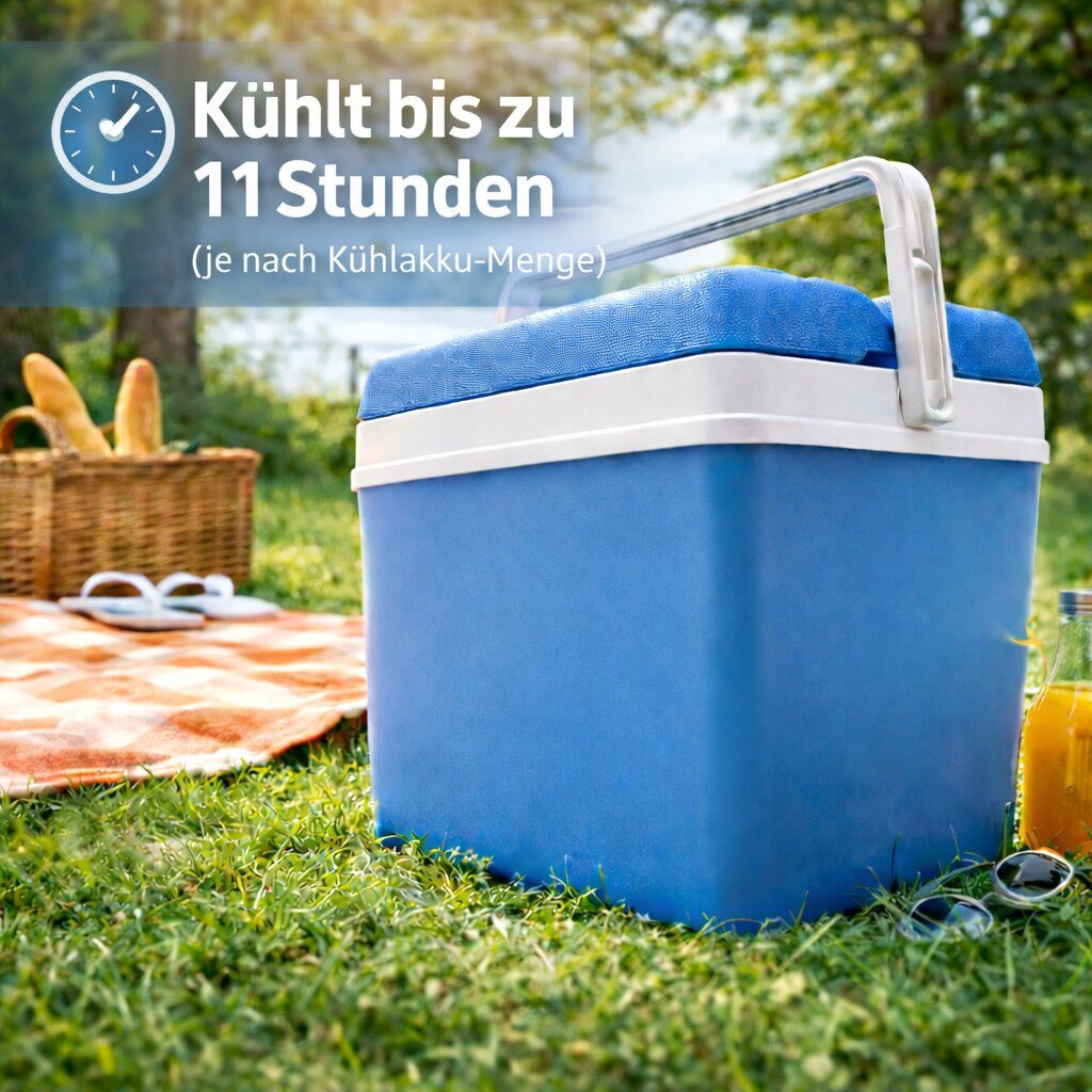 BigDean Kühlbox 24 Liter Set inkl. 6 Kühlakkus, blau/weiß, ohne Strom., 24 l, Camping, Picknick, Reisen, Festivals und Garten
