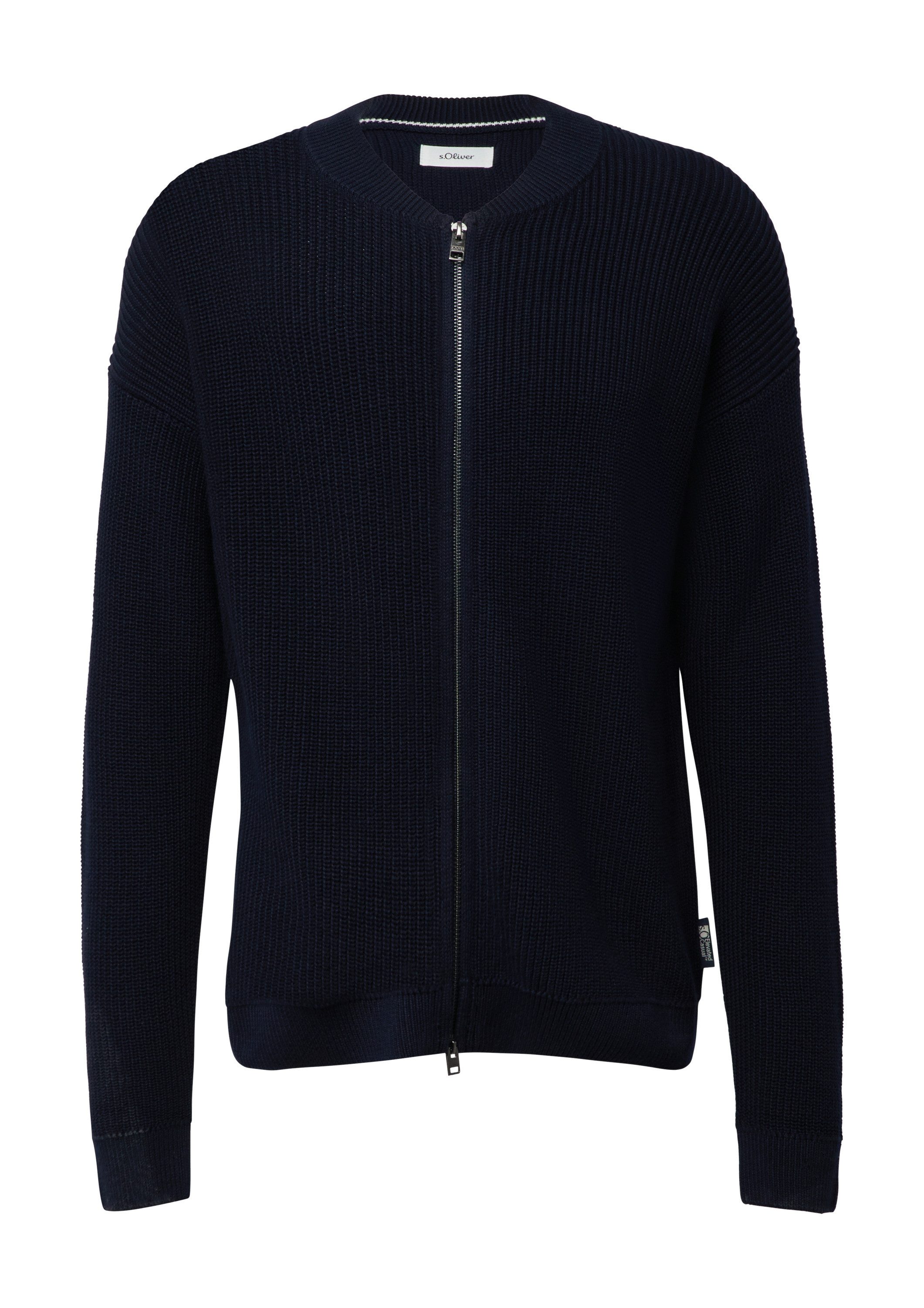 s.Oliver Cardigan Strickjacke Strickjacke mit Bomberkragen und Zwei-Wege-Reißverschluss
