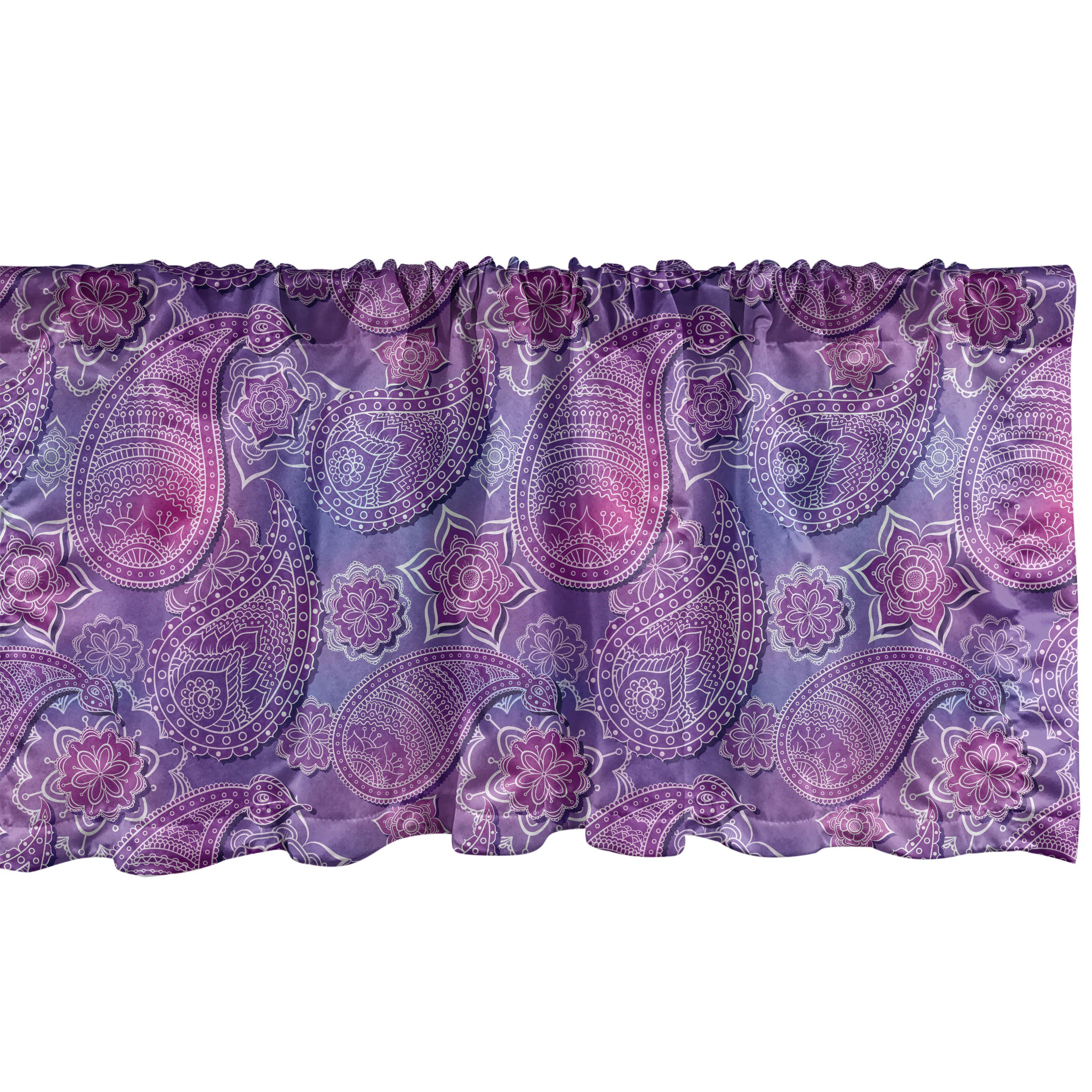 Scheibengardine Vorhang Volant für Küche Schlafzimmer Dekor mit Stangentasche, Abakuhaus, Microfaser, asiatisch Doodle Purplish Paisley-Motiv