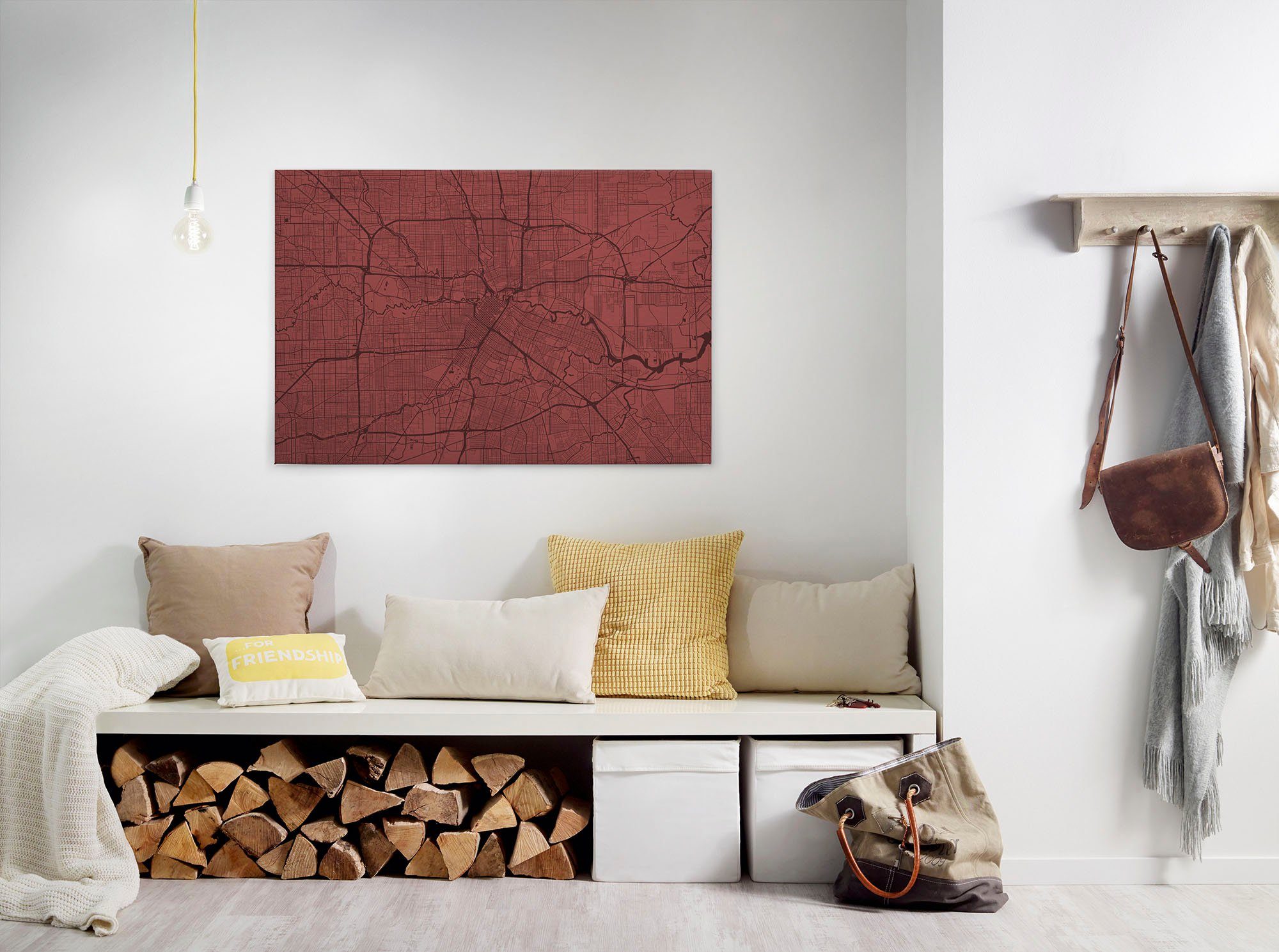 A.S. Création Leinwandbild metropolitan 3, Kinder, Kunst, Modern (1 St), Keilrahmen Bild Stadtplan Karte Rot Leinwand-Bild Wohnzimmer modern