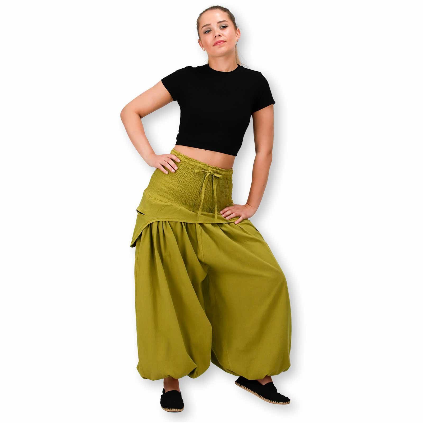 MAGIE / Vintage praktische Unifarben Lemongrün Hose Damen Lemongreen UND Haremshose/Jodhpur-Hose KUNST Schürzentaschen Haremshose