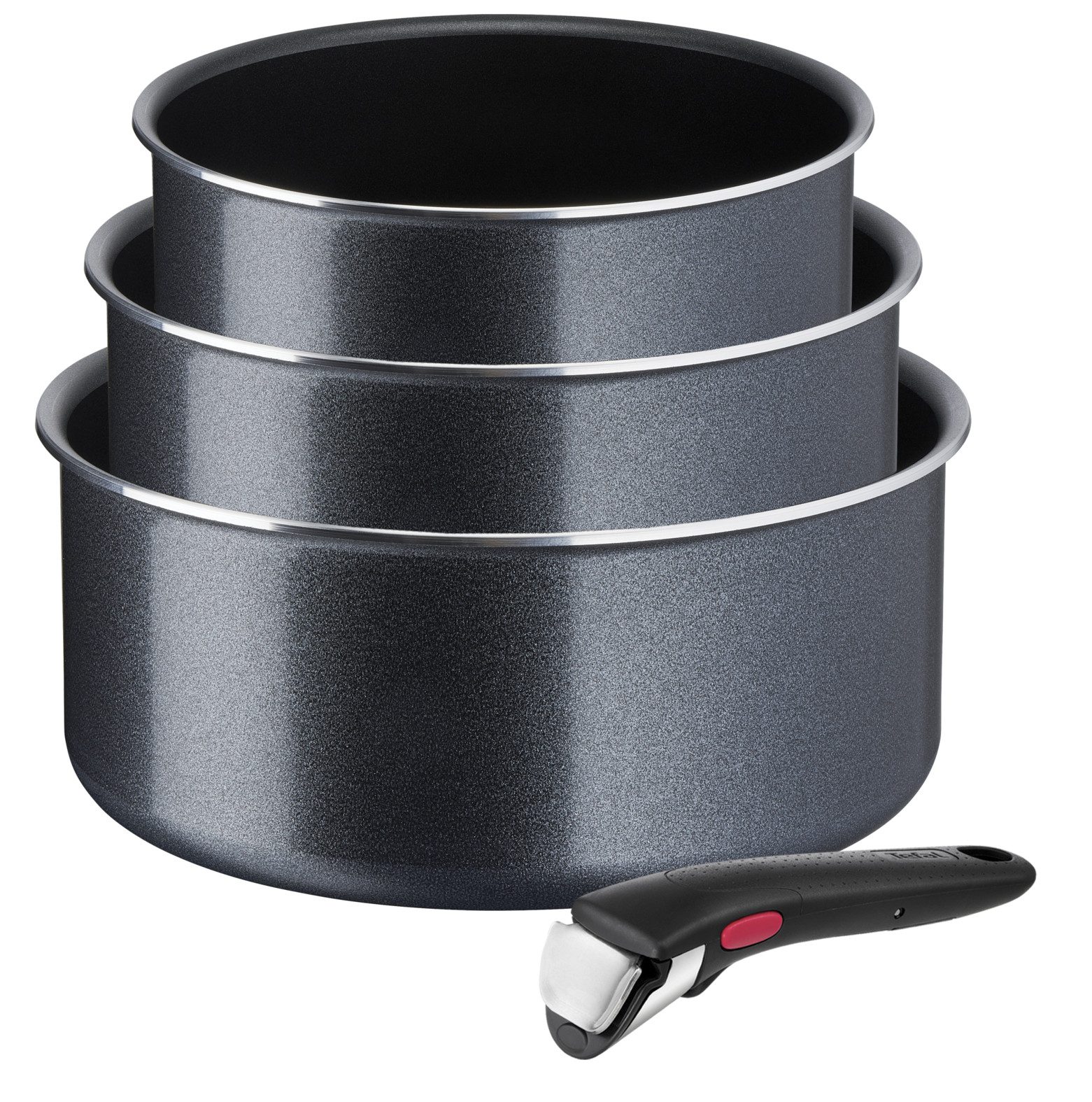 Tefal Topf-Set L15890 Ingenio XL Force, Topfset nicht induktionsgeeignet, Aluminium (Set, 4-tlg., je 1 Stielkasserolle Ø 16/18/20 cm, 1 abnehmbarer Griff), Antihaftversiegelung, Thermo-Signal bei idealer Brattemperatur