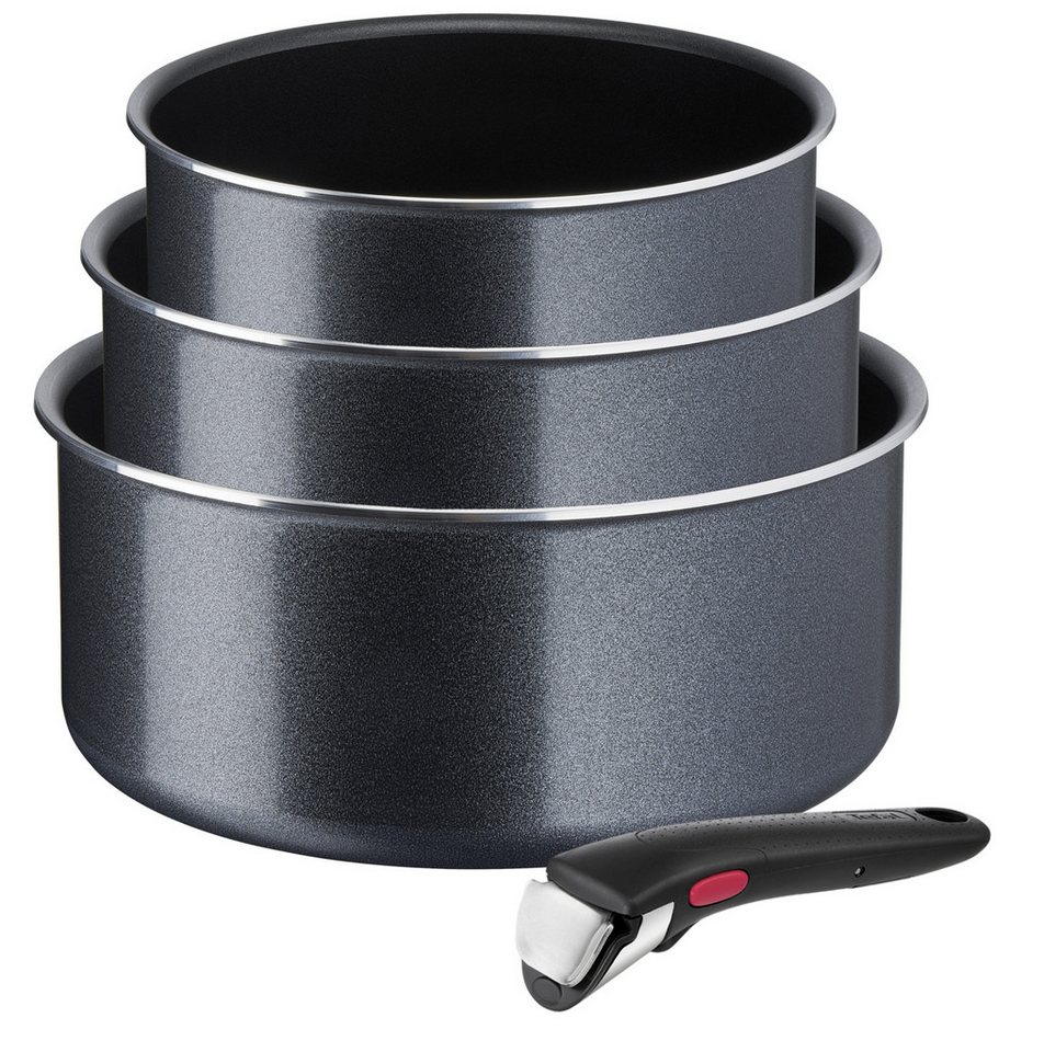 Tefal Topf-Set Ingenio XL Force, Topfset abnehmbarer Griff, nicht induktionsgeeignet, Aluminium (Set, 4-tlg., 3x Stielkasserollen Ø 16/18/20 cm, 1x abnehmbarer Griff), stapelbar, platzsparend, Topfset mit Antihaftversiegelung, L15890