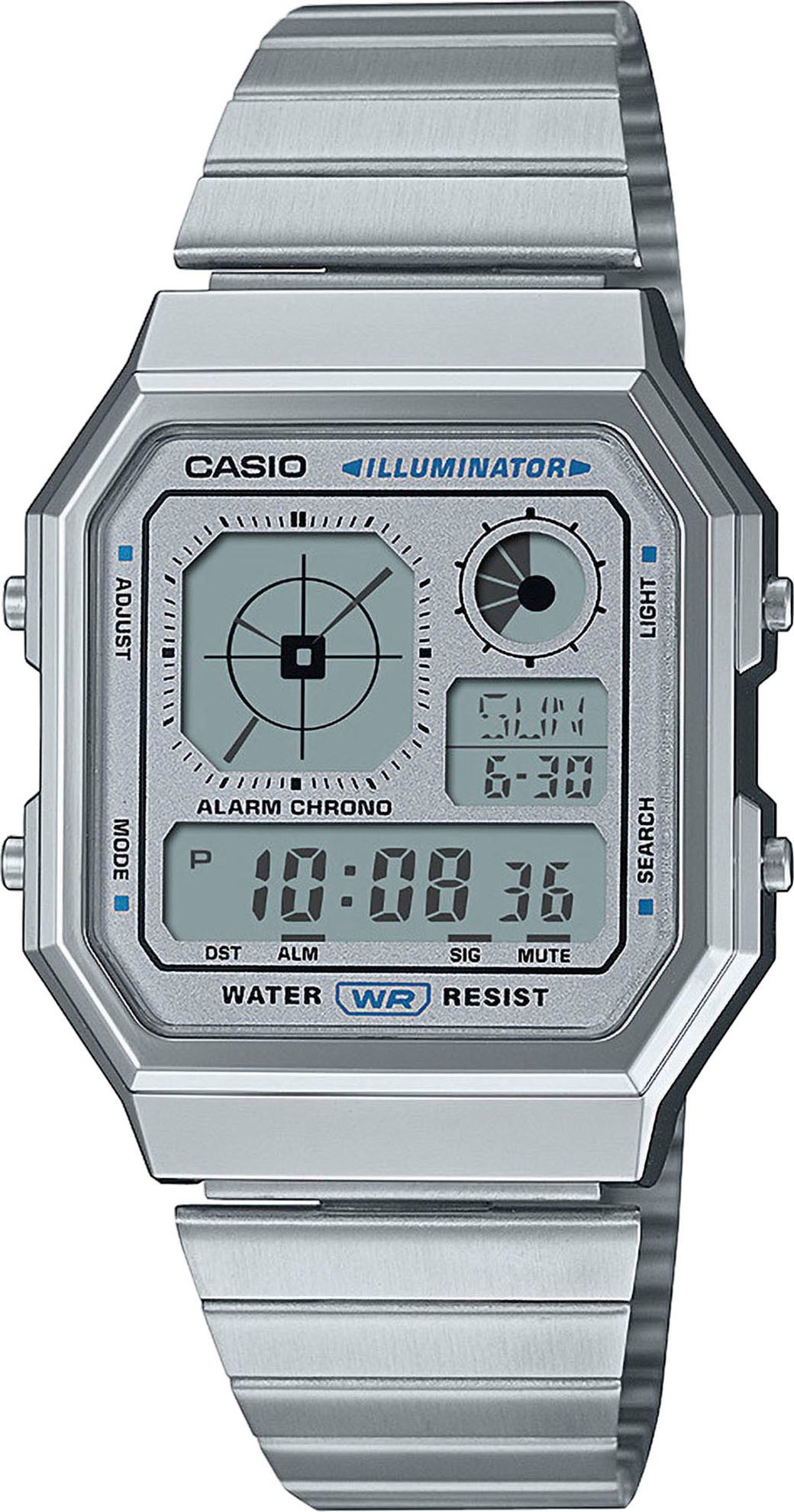 CASIO VINTAGE Chronograph A130WE-7AEF, Quarzuhr, Armbanduhr, Damenuhr, Herrenuhr, Edelstahlarmband, digital