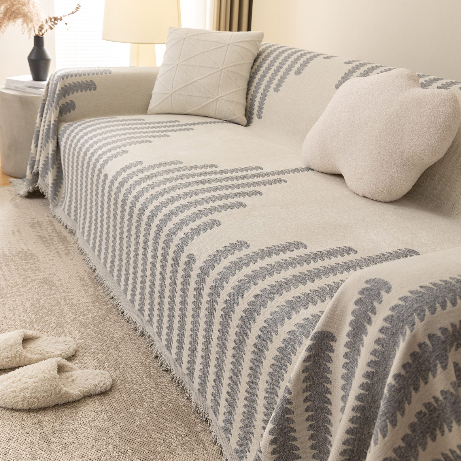 BTTO Sofahusse Geometrische Sofabezug Couchbezug mit Quasten, Weich Sofa Deckenbezug für Wohnzimmer Schlafzimmer