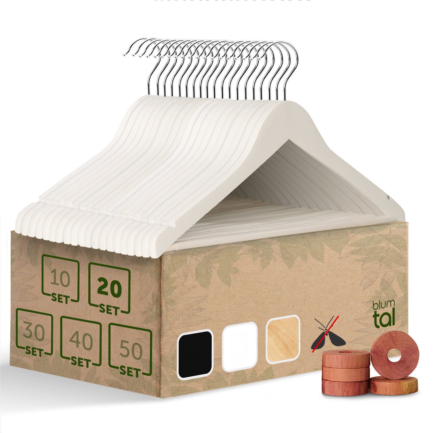 Blumtal Kleiderbügel Rutschfest aus Holz mit Rockkerbe und Hosensteg, (20-tlg), 360° drehbar