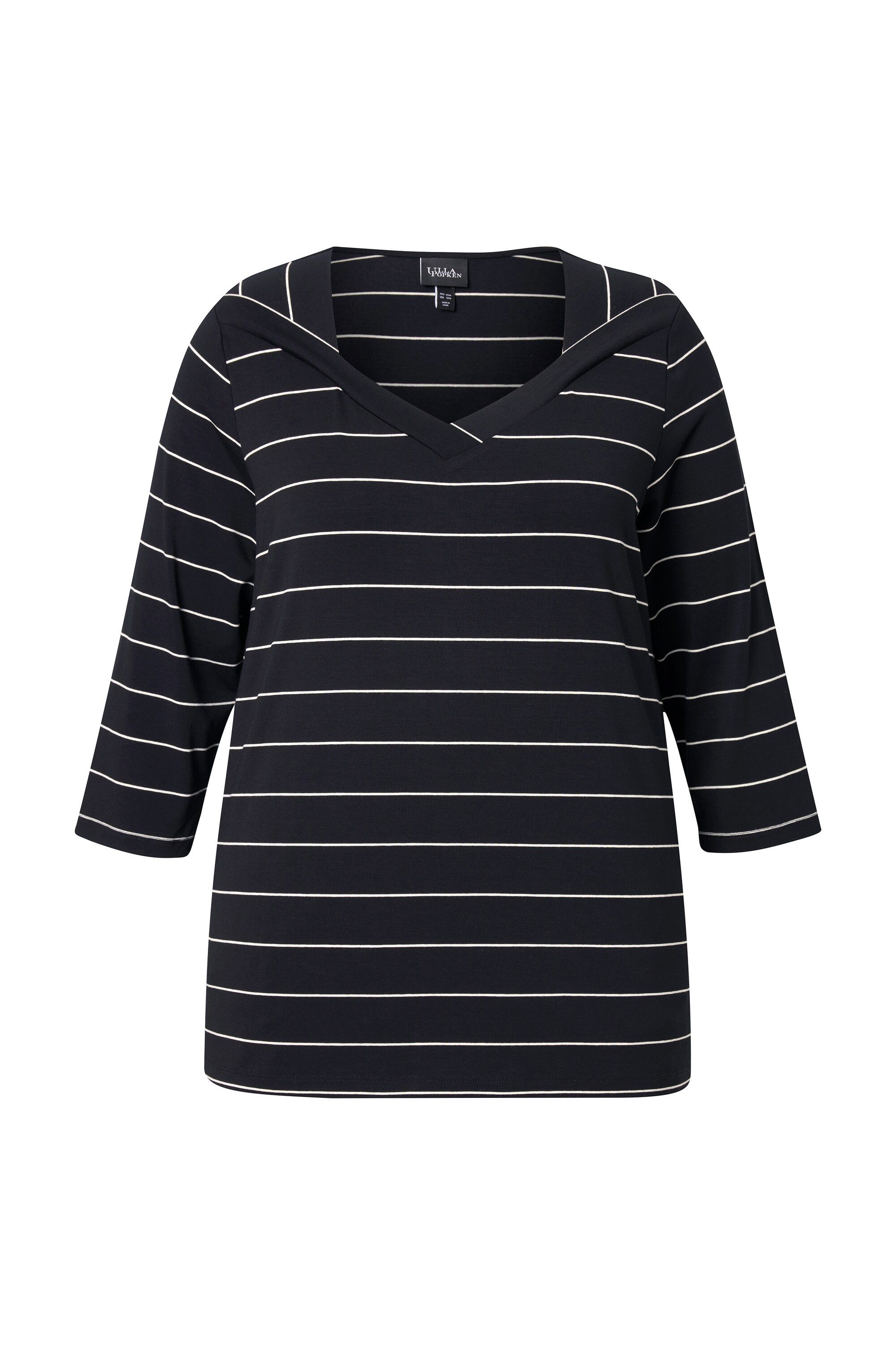 Ulla Popken T-Shirt Shirt Ringel Classic V-Ausschnitt 3/4-Arm – Bild 2 von 4