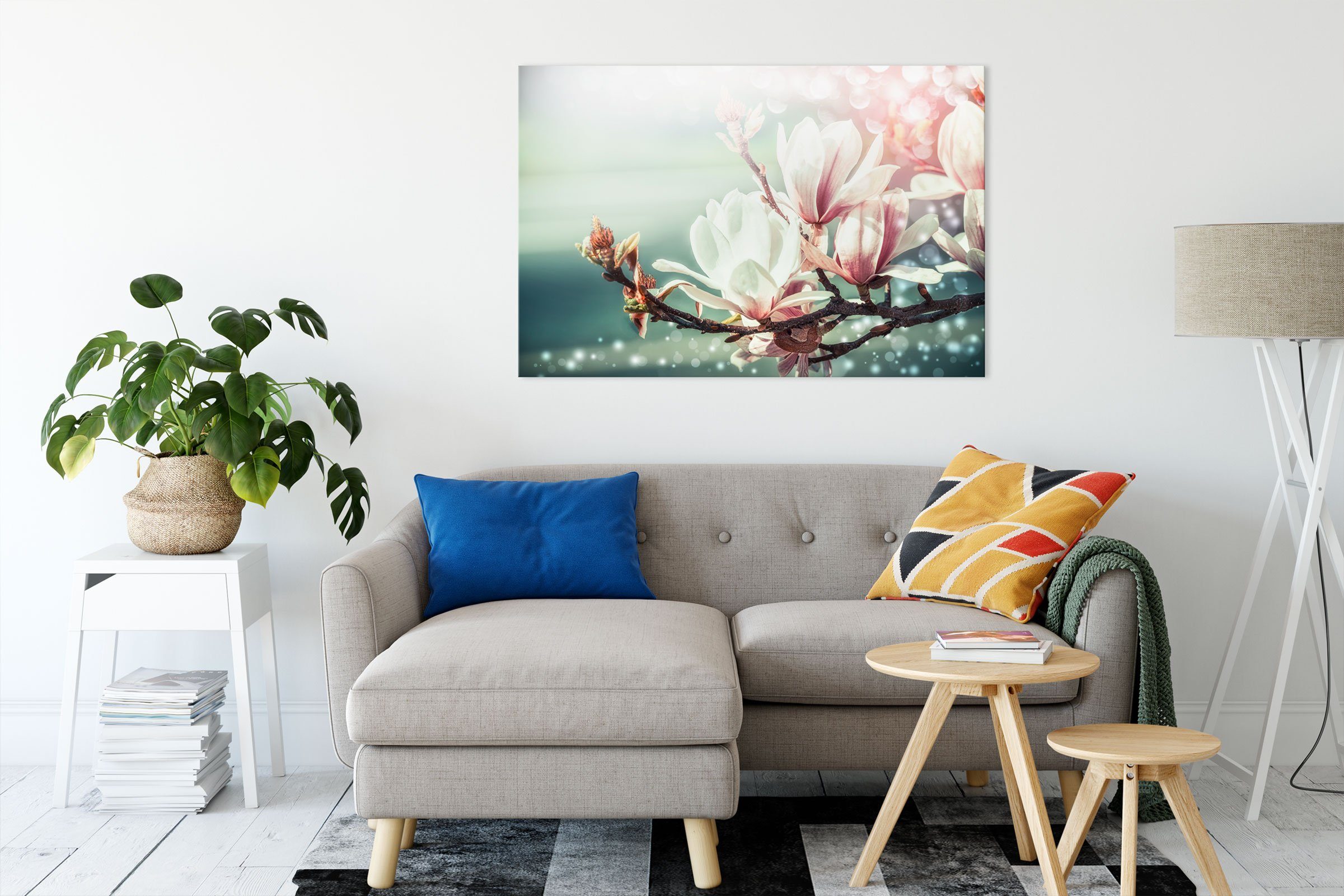 (1 Leinwandbild fertig Leinwandbild Nahaufnahme Zackenaufhänger bespannt, St), Wunderschöne Pixxprint Wunderschöne Magnolien Nahaufnahme, inkl. Magnolien