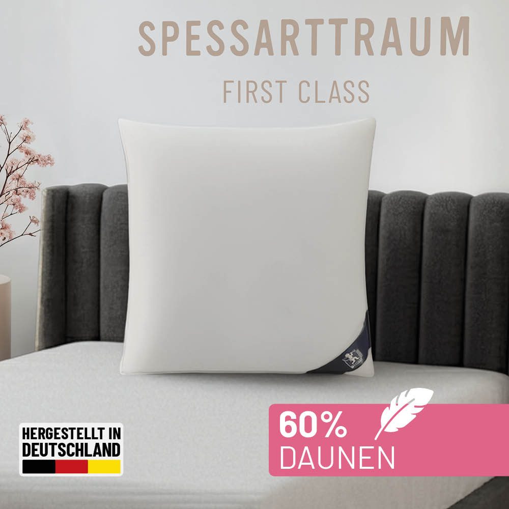 SPESSARTTRAUM Daunenkissen FIRST CLASS, Füllung: 60% Daunen, 40%Federn, Bezug: 100% Baumwolle, hergestellt in Deutschland, allergikerfreundlich