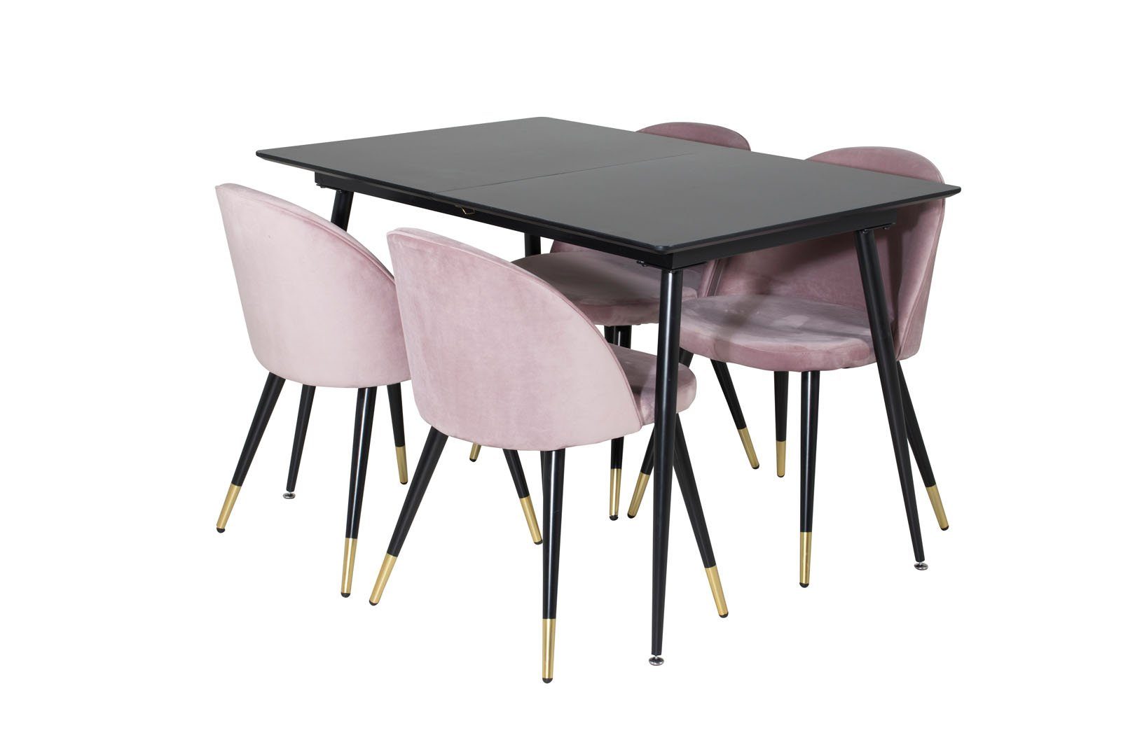 ebuy24 Essgruppe SilarBLExt Essgruppe (5-tlg) ausziehbarer L, Tisch schwarz;pink;schwarz;Messingdekor Esstisch