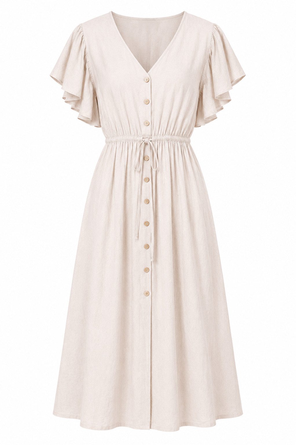 ITALY VIBES Sommerkleid - Midikleid mit Volantärmeln und Knopfleiste für Damen