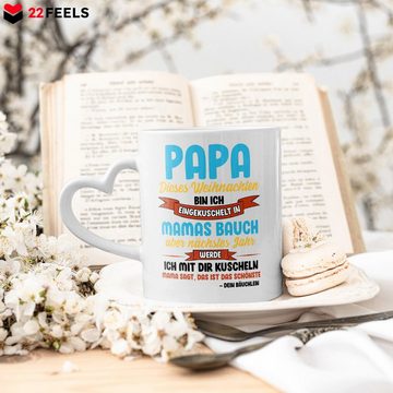 22Feels Tasse Du Wirst Papa Weihnachten Werdender Vater Geschenk Schwangerschaft, Keramik, Made In Germany, Spülmaschinenfest, Herzhenkel