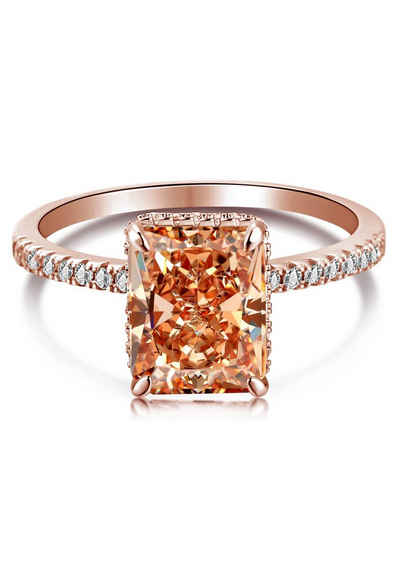 BRELLATO Silberring Damen Cocktailring Cubic Zirconia 925 Echt Sterling Silber (18K Rhodium Vergoldet o Rosegold, Vintage Verlobungsring Antragsring Damenring, Crushed Ice Kristall Ring, mit einem Großen Funkelnden Zirkonia), Bling Schmuck Statement-Ring, Steine: Diamant-Weiss oder Topas