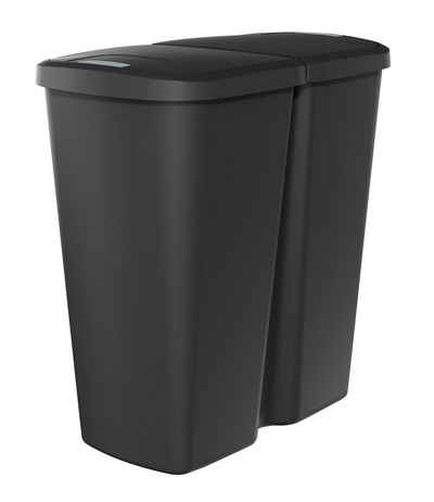 Spetebo Mülleimer Duo Abfalleimer eckig 45 Liter - schwarz, Kunststoff Mülleimer mit 2 Deckelöffnungen