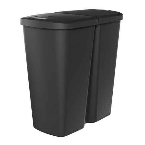Spetebo Mülleimer Duo Abfalleimer eckig 45 Liter - schwarz, Kunststoff Mülleimer mit 2 Deckelöffnungen
