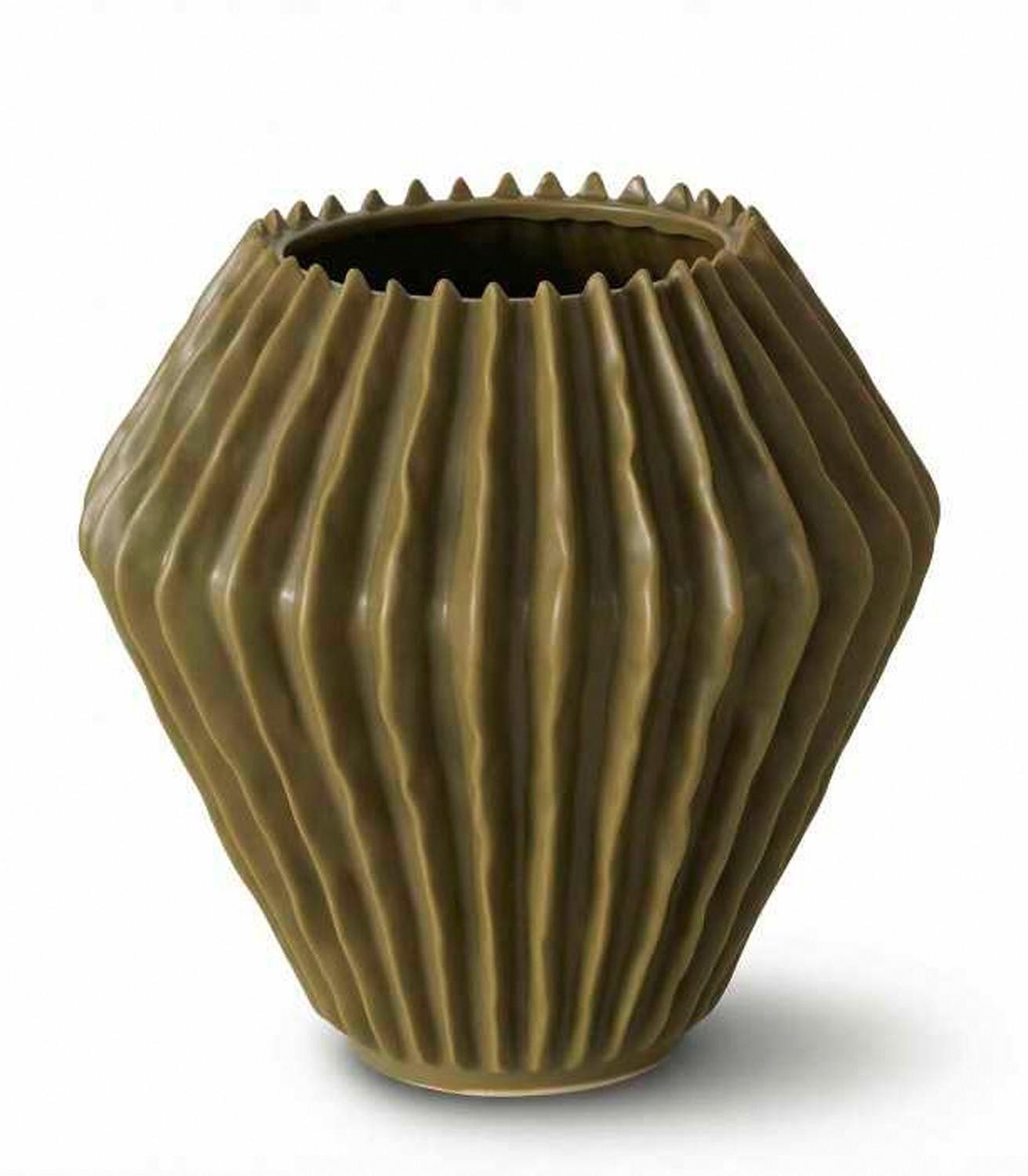 BOLTZE GRUPPE GmbH Dekovase PLISSEO, Ø 23,5 x H 24 cm, Grün, matt (1 St), aus Steinzeug, mit plissierter Oberfläche