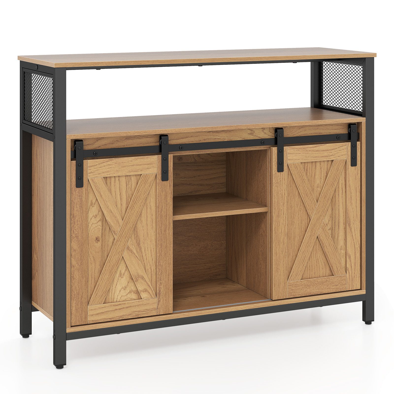 COSTWAY Küchenbuffet Sideboard Wohnzimmer mit 2 Schiebetüren Buffetschrank Holz