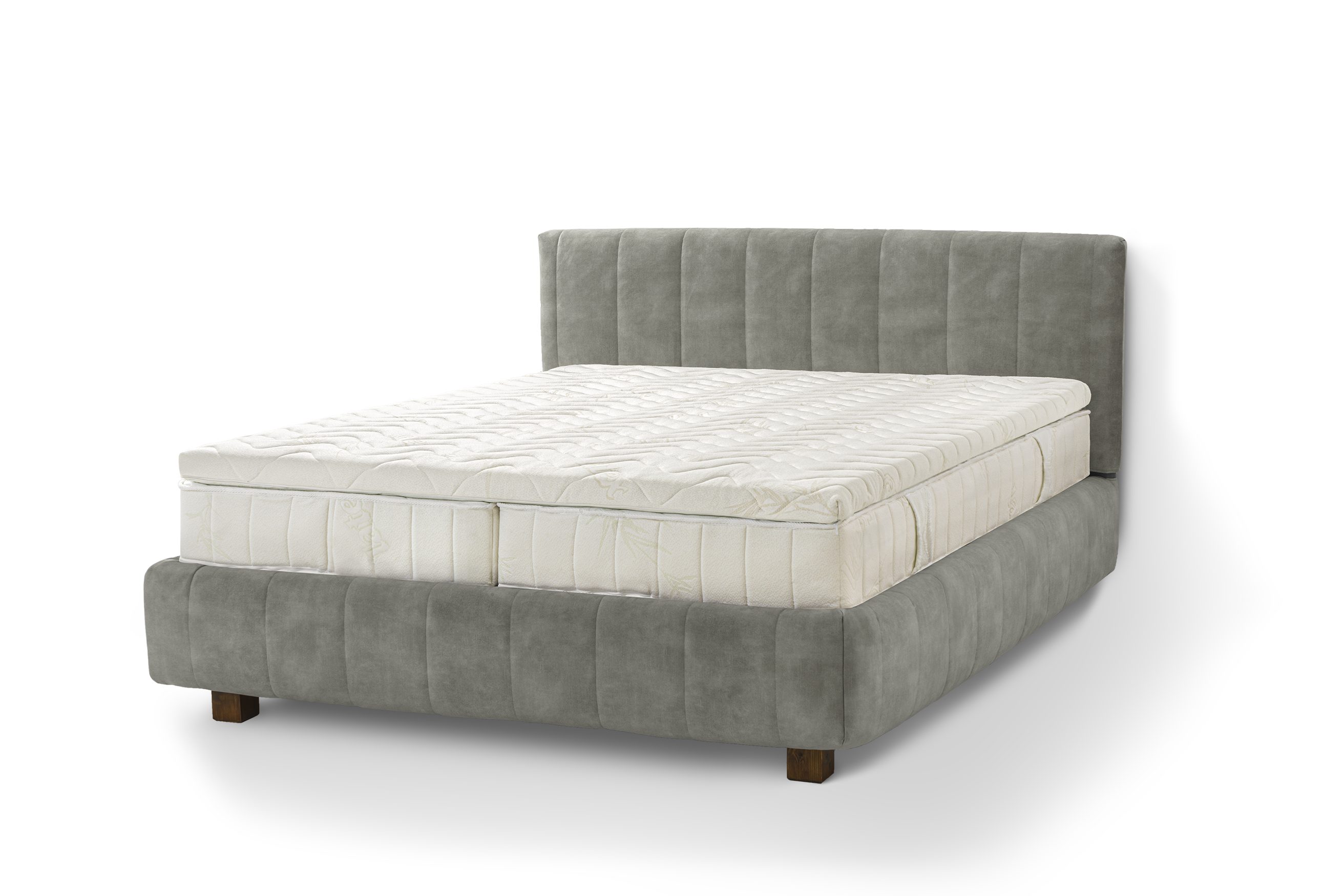 Letti Moderni Holzbett Bett Calma, hergestellt aus hochwertigem Massivholz Plüsch Cement Green Gray