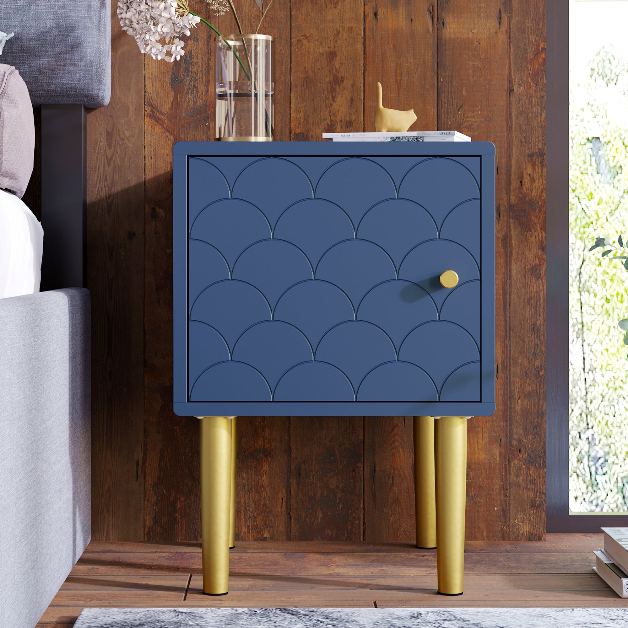 Nachttisch (Nachtschrank, 2-St), Nachtkommode Beistelltisch für Boxspringbett, Metallbeine, 35x35x50cm