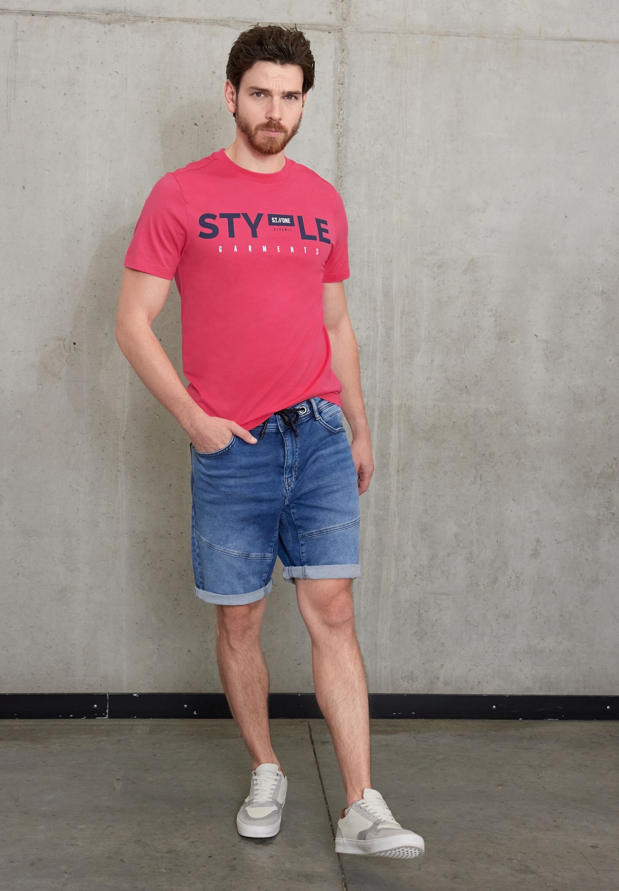 STREET ONE MEN Wording-Print red mit hibiscus T-Shirt