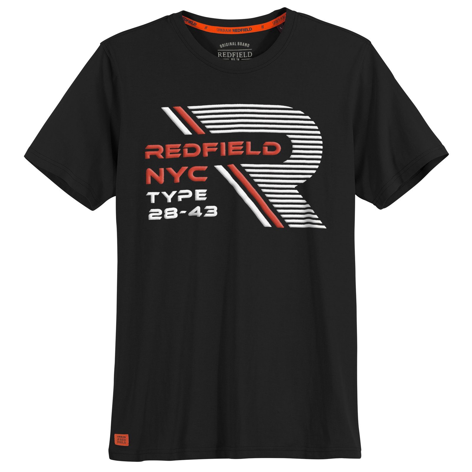 redfield Rundhalsshirt Print Größen schwarz sportiver Große Herren T-Shirt Redfield