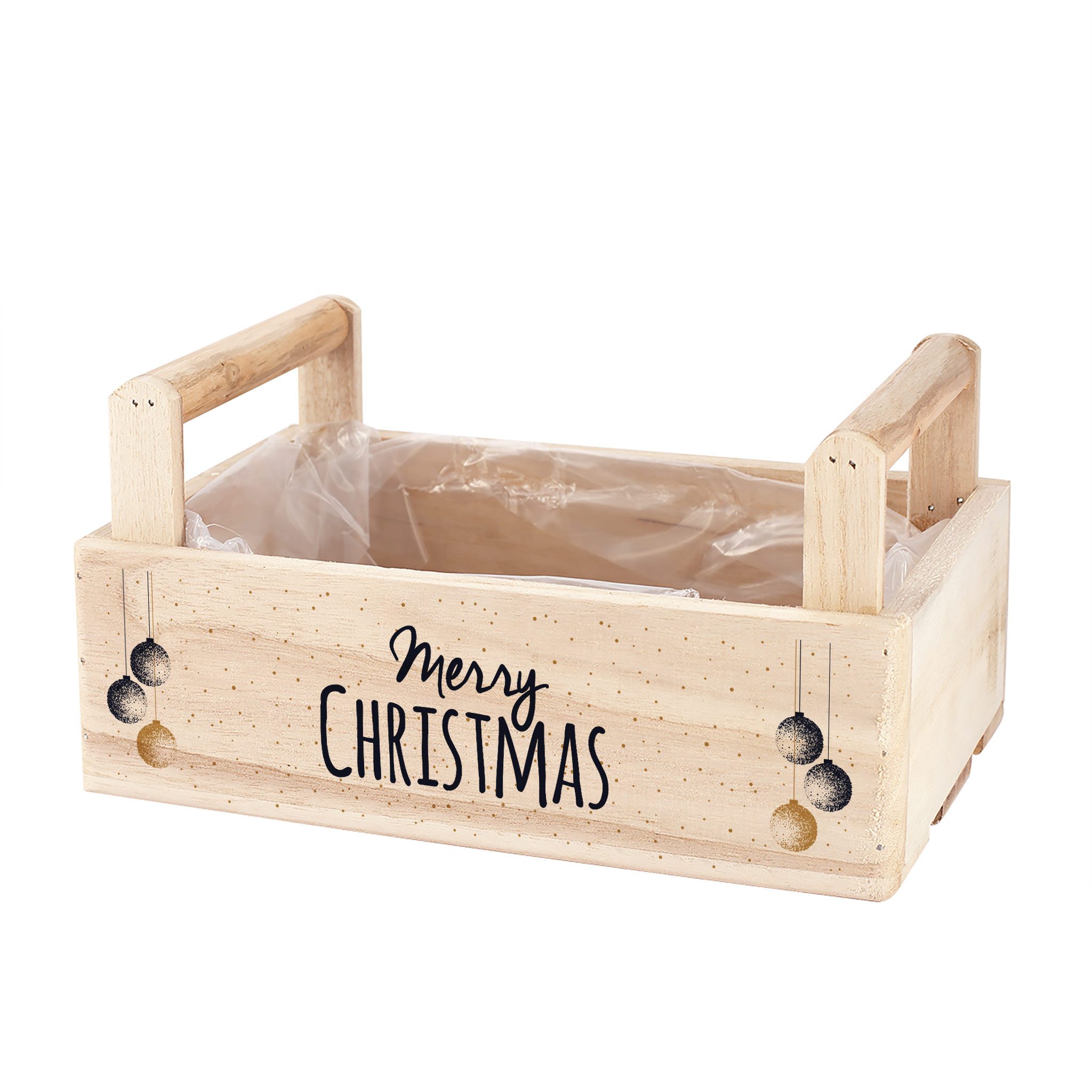 Herz & Heim Geschenkbox zu Weihnachten oder Nikolaus - Holzkorb für Weihnachtsgeschenke, mit Holzgriffen