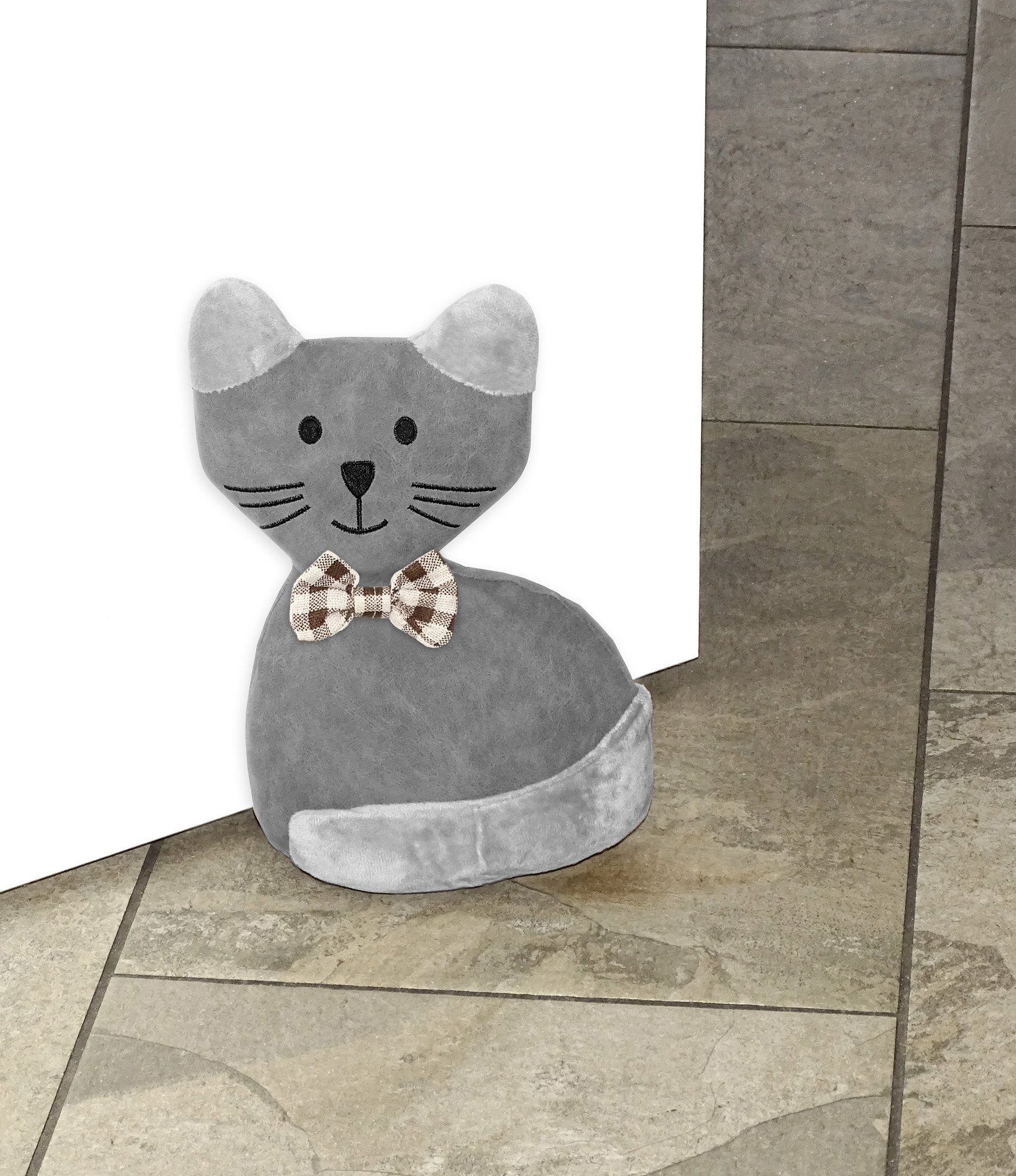 Lashuma Türstopper Katze, Türsack 25 cm, Grau gefüllter Bodenstopper schwer