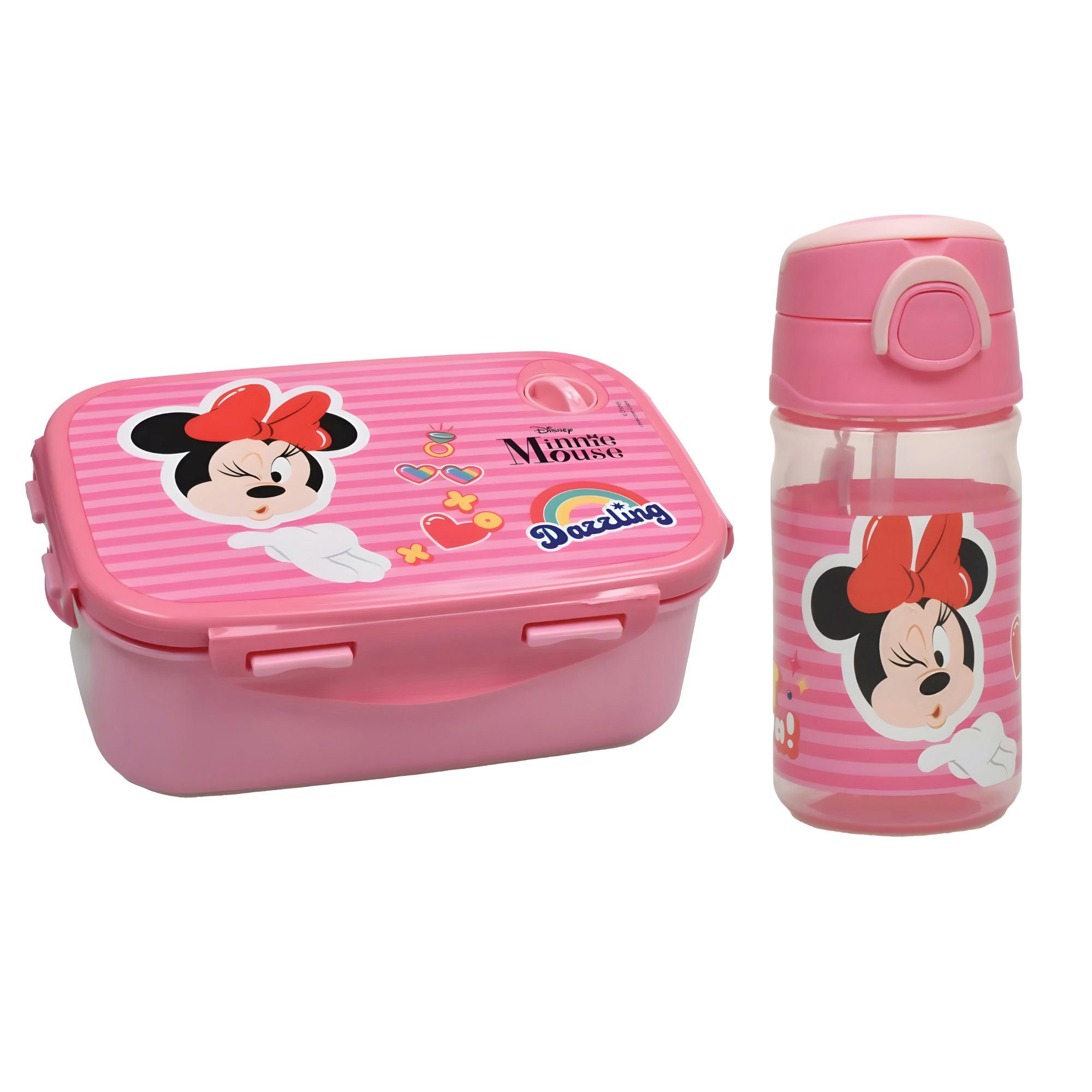Disney Lunchbox Disney Minnie Maus 2 teiliges Lunch Set Brotdose Trinkflasche 350 ml, (2-tlg., Spar-Set)