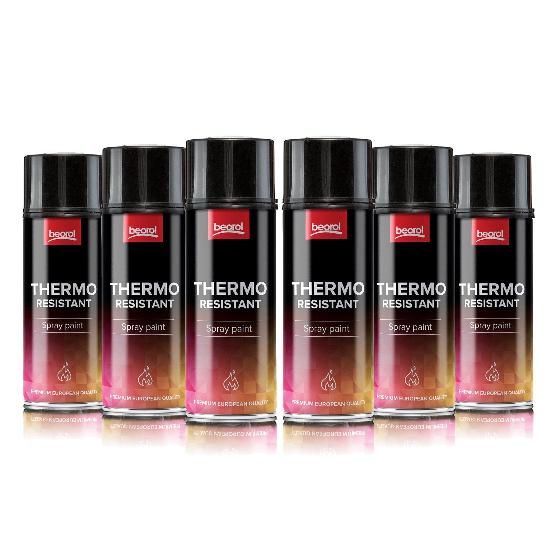 BigDean Sprühlack 6x Thermolack Schwarz, matt - Ofenlack Auspufflack 400ml Lack Spray