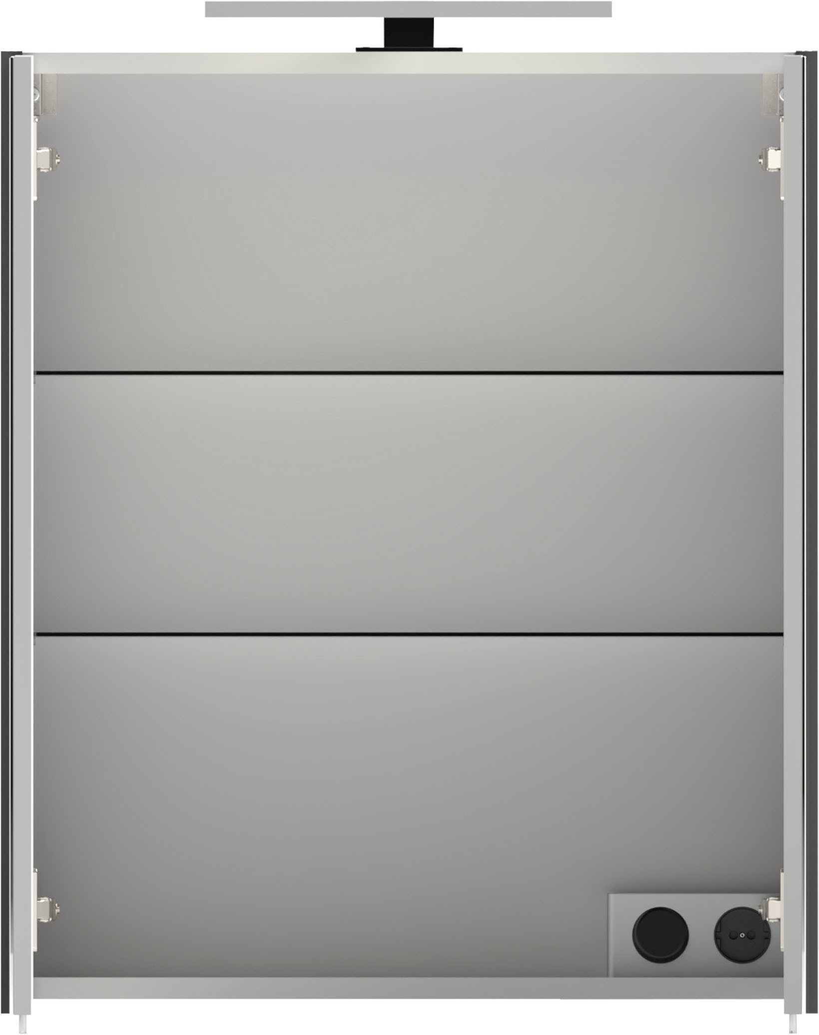 Schildmeyer Spiegelschrank ADANA, inkl. Beleuchtung, Breite 60 cm, 3 Türen, MADE IN GERMANY (1-St) Schalter-/Steckdosenkombination hinter der Tür, MADE IN GERMANY