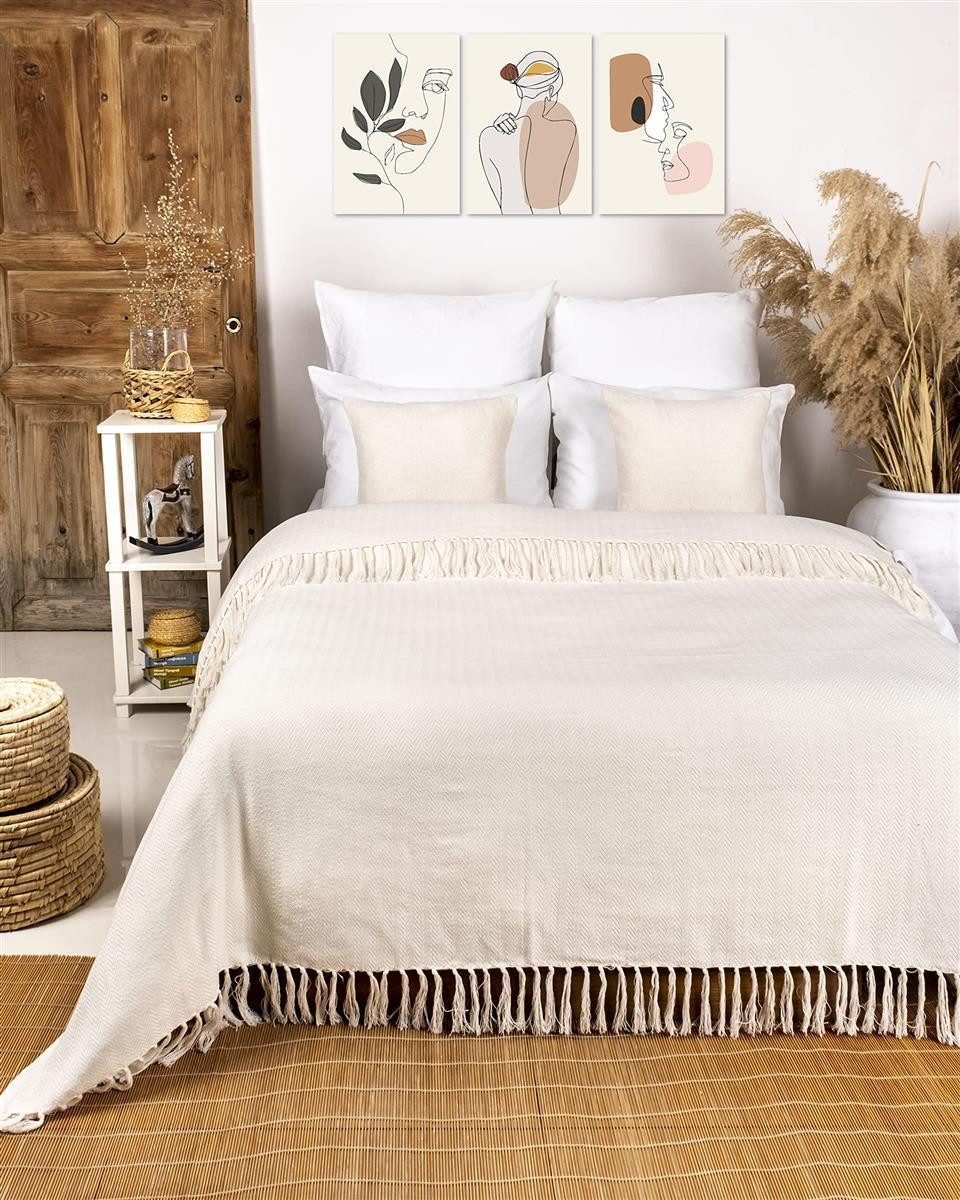 Gräfenstayn Tagesdecke Premium Tagesdecke 100% Baumwolle Fischgrätenmuster Sommerdecke, Wohndecke als Sofa-Überwurf, Bett-Überwurf, Couch-Überwurf, Sofa-Decke