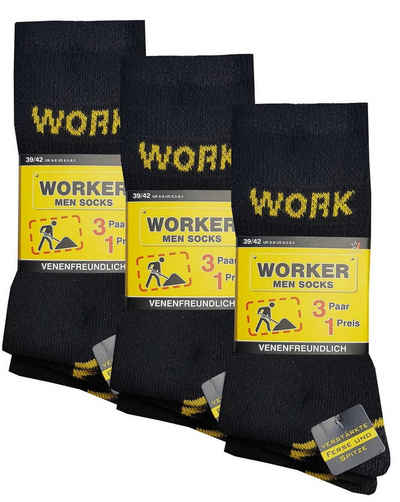 cwonlineshop Arbeitssocken Herren Damen Arbeitssocken "WORK" (Spar-Set, 6-Paar, 6 Paar) Schwarz Premium Qualität (A41063)