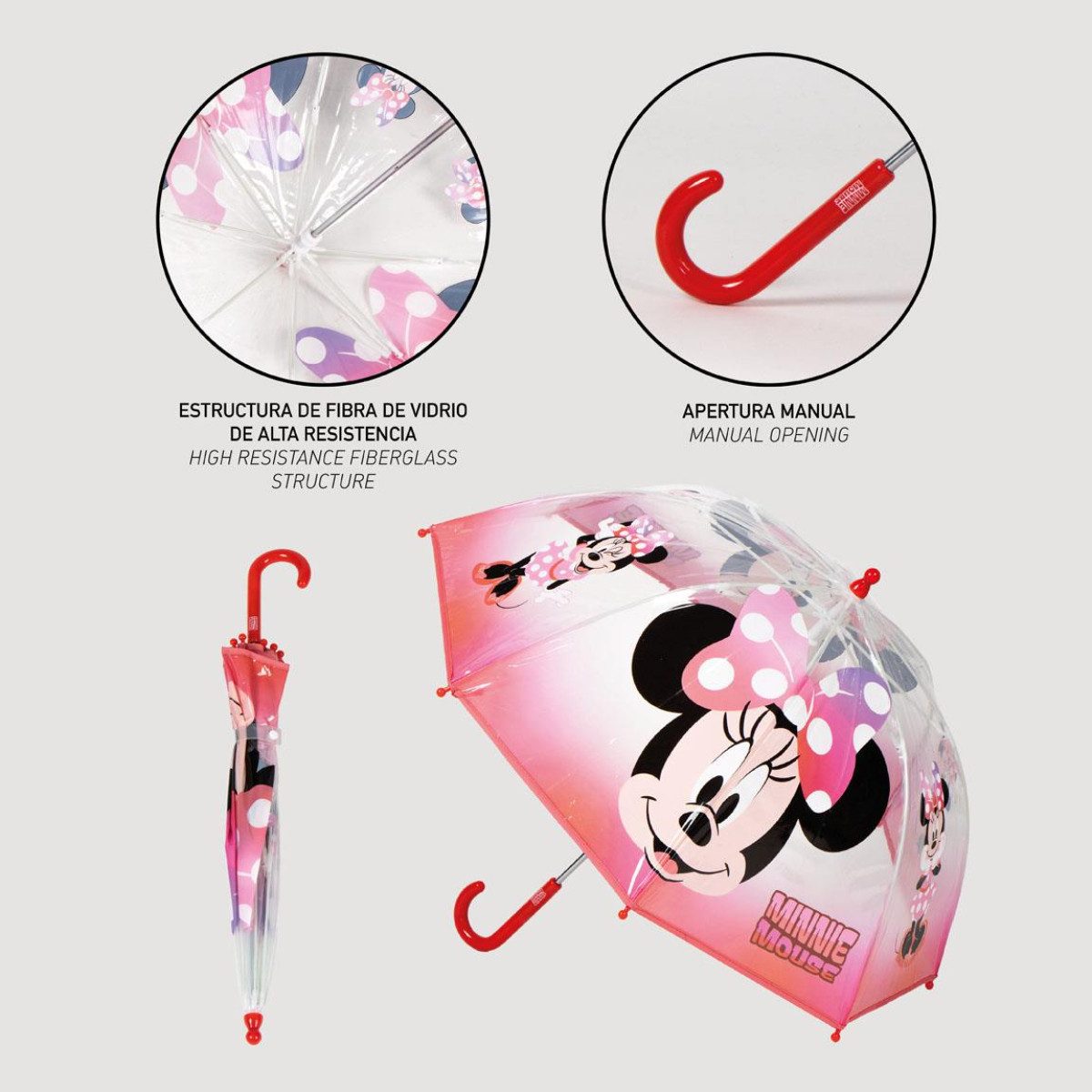 Disney Minnie Mouse Regenschirm-Wanderstock Ø45 cm Regenschirm manueller Bubble-Schirm & Wetterschutz
