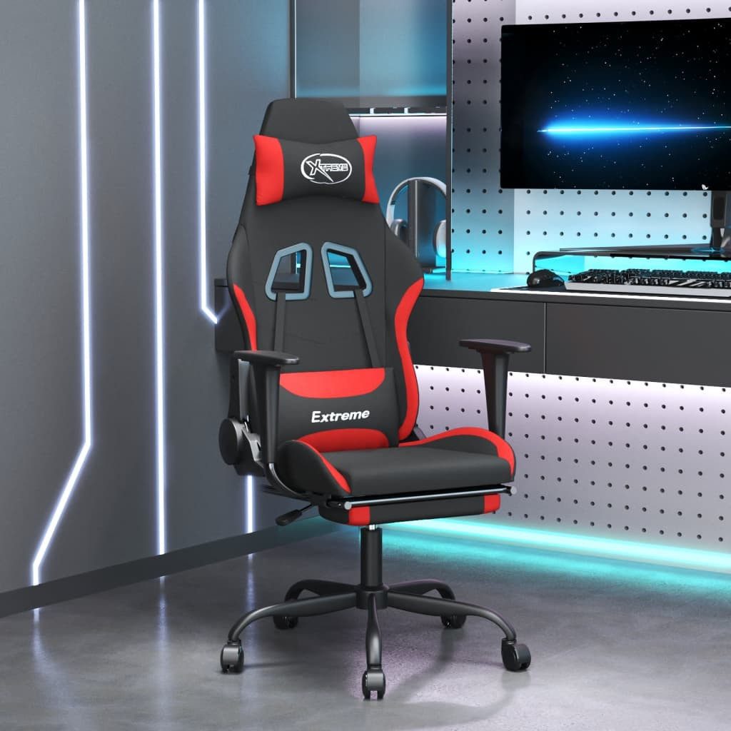 vidaXL Bürostuhl Gaming-Stuhl mit Fußstütze Drehbar Schwarz und Rot Stoff Gamingstuhl B