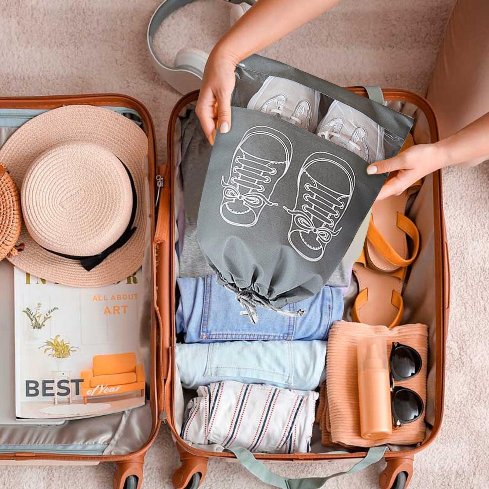 FOUORTUNATE-BEE Kofferorganizer 5 Schuhbeutel mit Kordelzug groß Reise Schuhaufbewahrung Set (5-tlg), Für Sneaker Reisen Sport Tanz Fitness und Gepäckorganisati – Bild 3 von 5