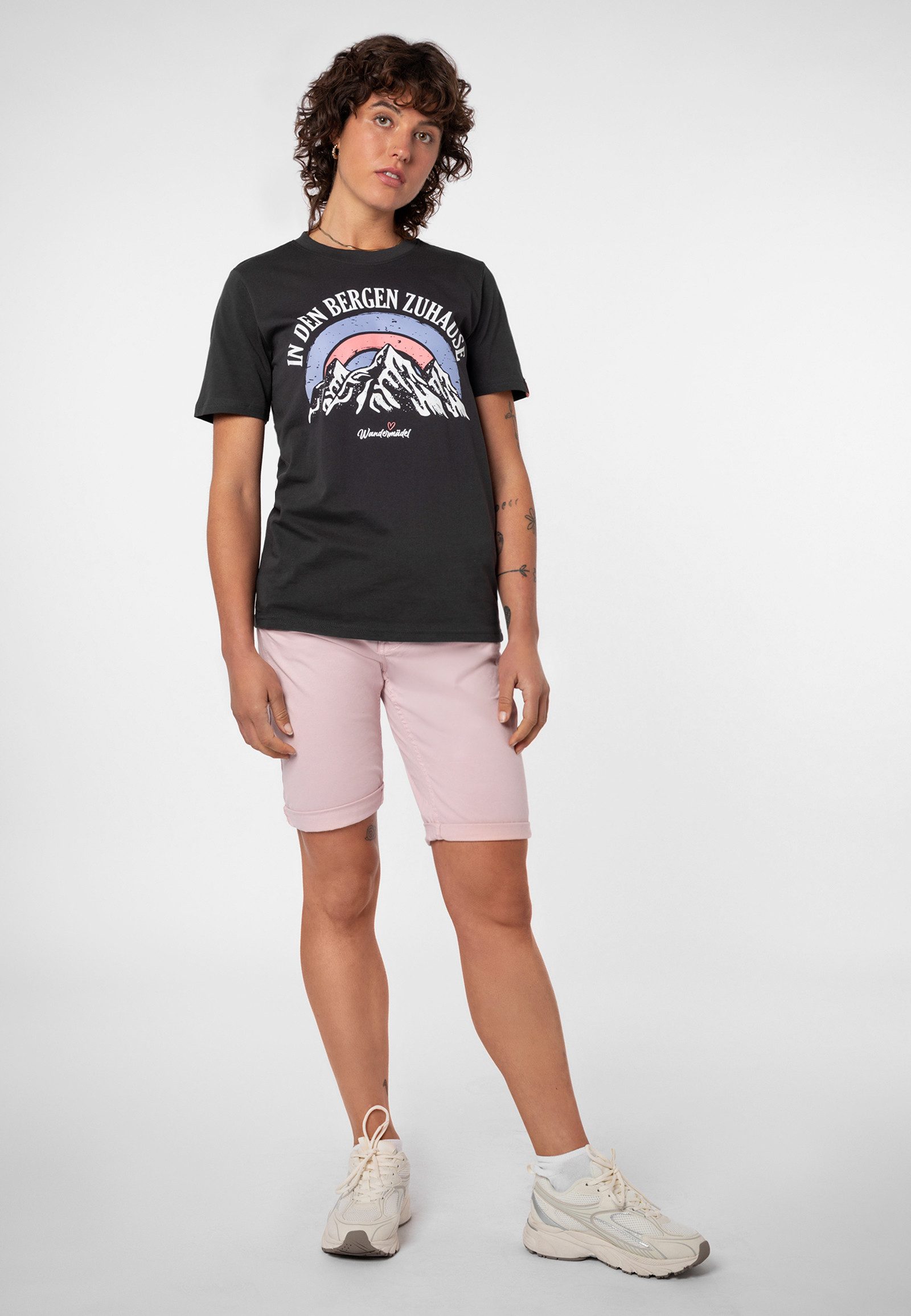 SUBLEVEL Bermudas Damen Sommer Stoffhose kurz mit buntem Flechtgürte Sommerhose, kurze Chinohose, Shorts mit Gürtel