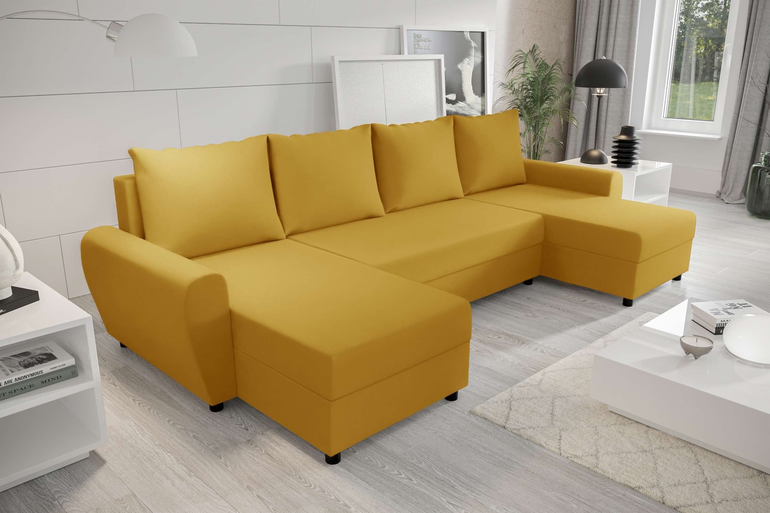 Eckcouch, Wohnlandschaft Arlen, mit Bettfunktion, mit Sitzkomfort, Bettkasten, Design Stylefy Sofa, U-Form, Modern