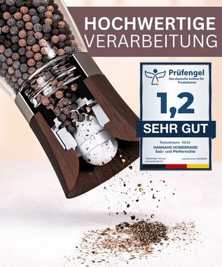 Hannah's Homebrand Pfeffermühle Salz und Pfeffermühle manuell, (2 Stück), Robuste Salzmühle und Pfeffermühle Keramik-Mahlwerk